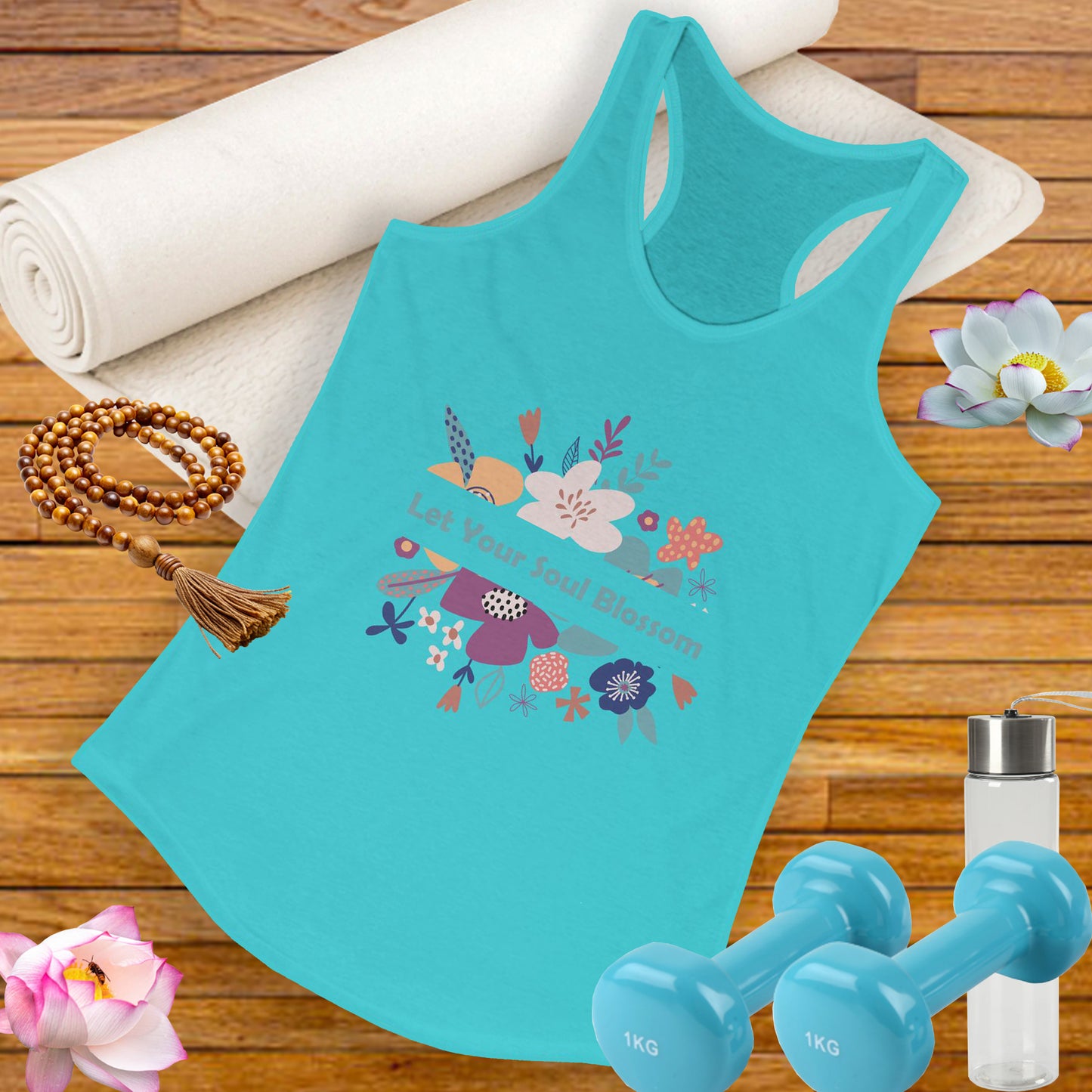 "Let Your Soul Blossom" Floral Racerback Tank Top