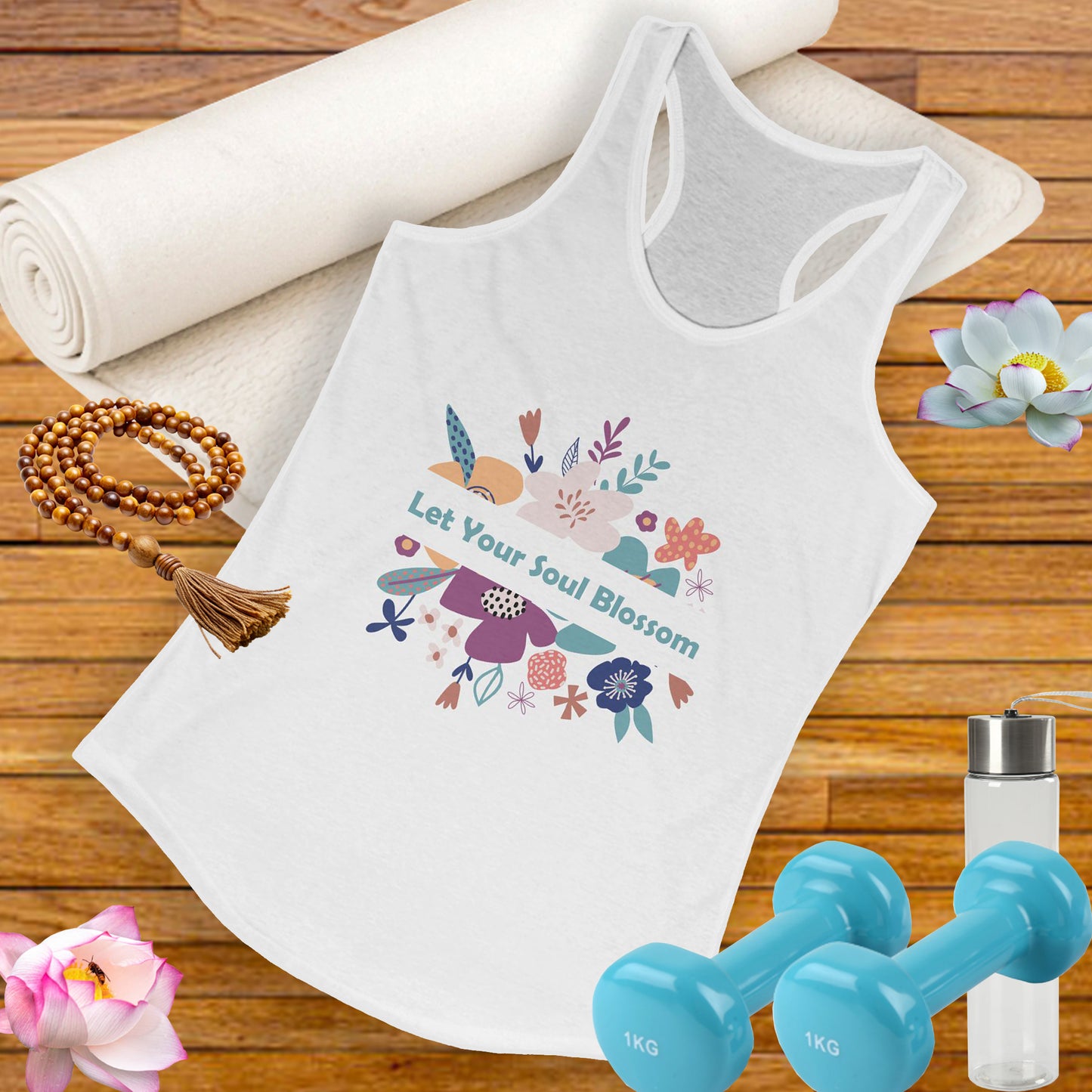 "Let Your Soul Blossom" Floral Racerback Tank Top