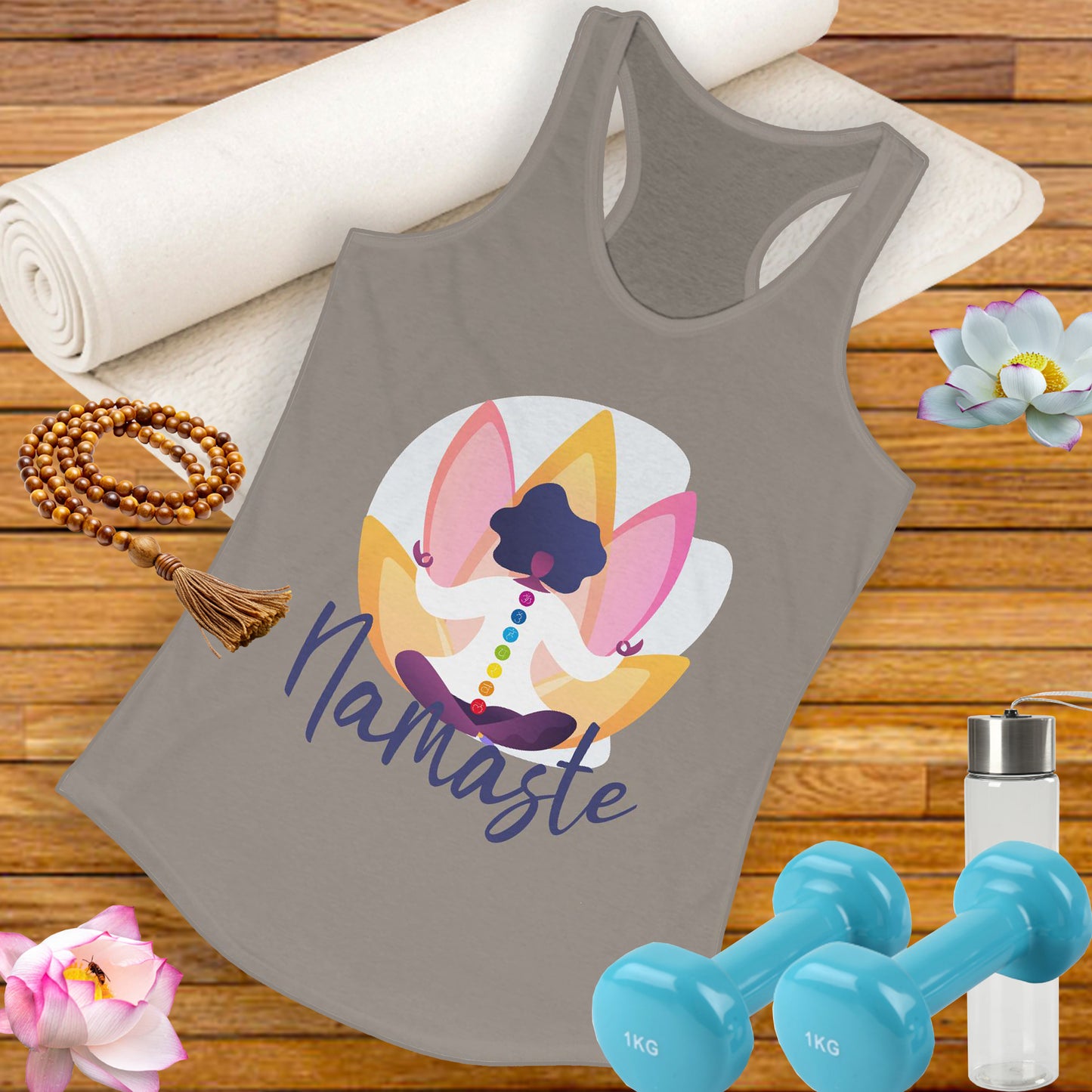 Embrace Your Inner Peace - "Namaste" Yoga Women's Racerback Tank Top - Inspirational Activewear for Mindfulness and Relaxation