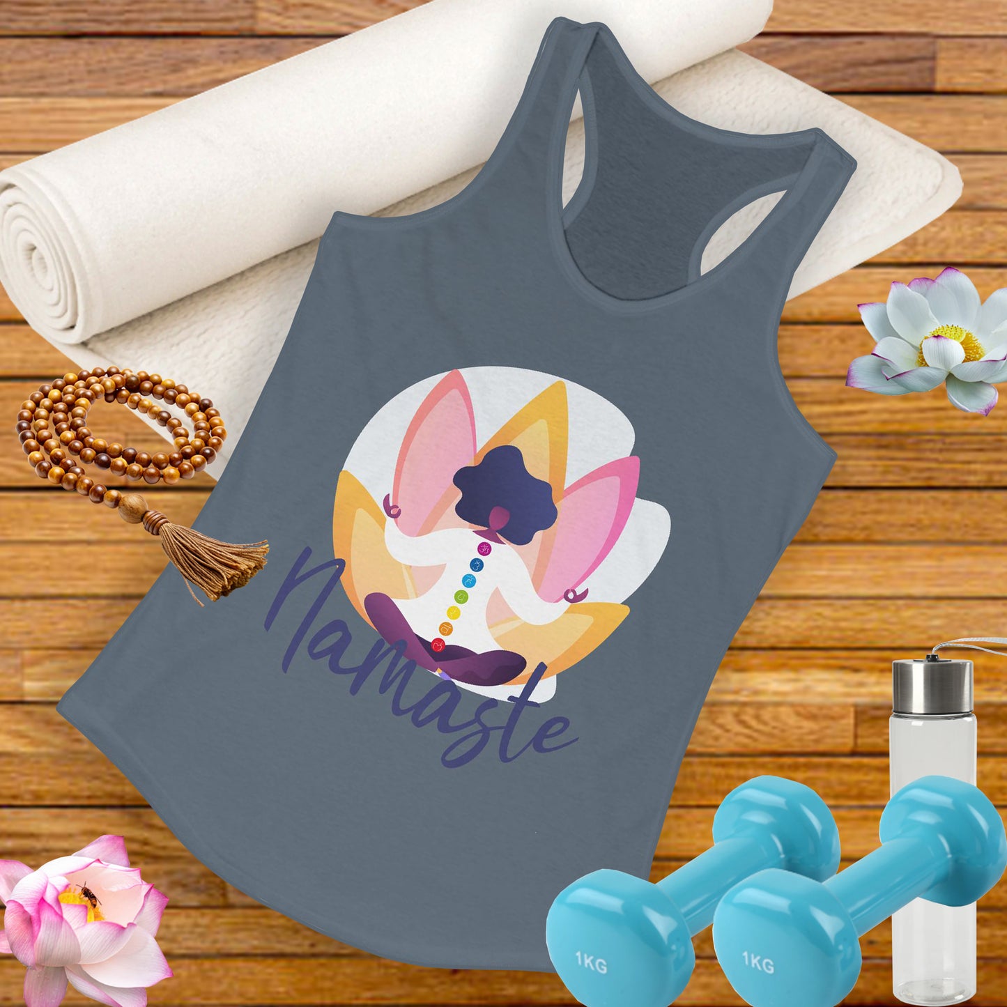 Embrace Your Inner Peace - "Namaste" Yoga Women's Racerback Tank Top - Inspirational Activewear for Mindfulness and Relaxation