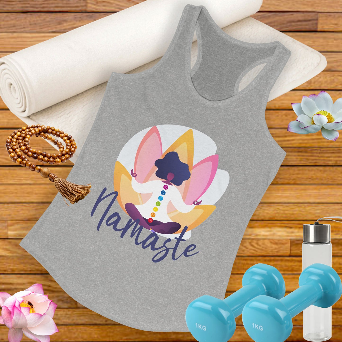 Embrace Your Inner Peace - "Namaste" Yoga Women's Racerback Tank Top - Inspirational Activewear for Mindfulness and Relaxation