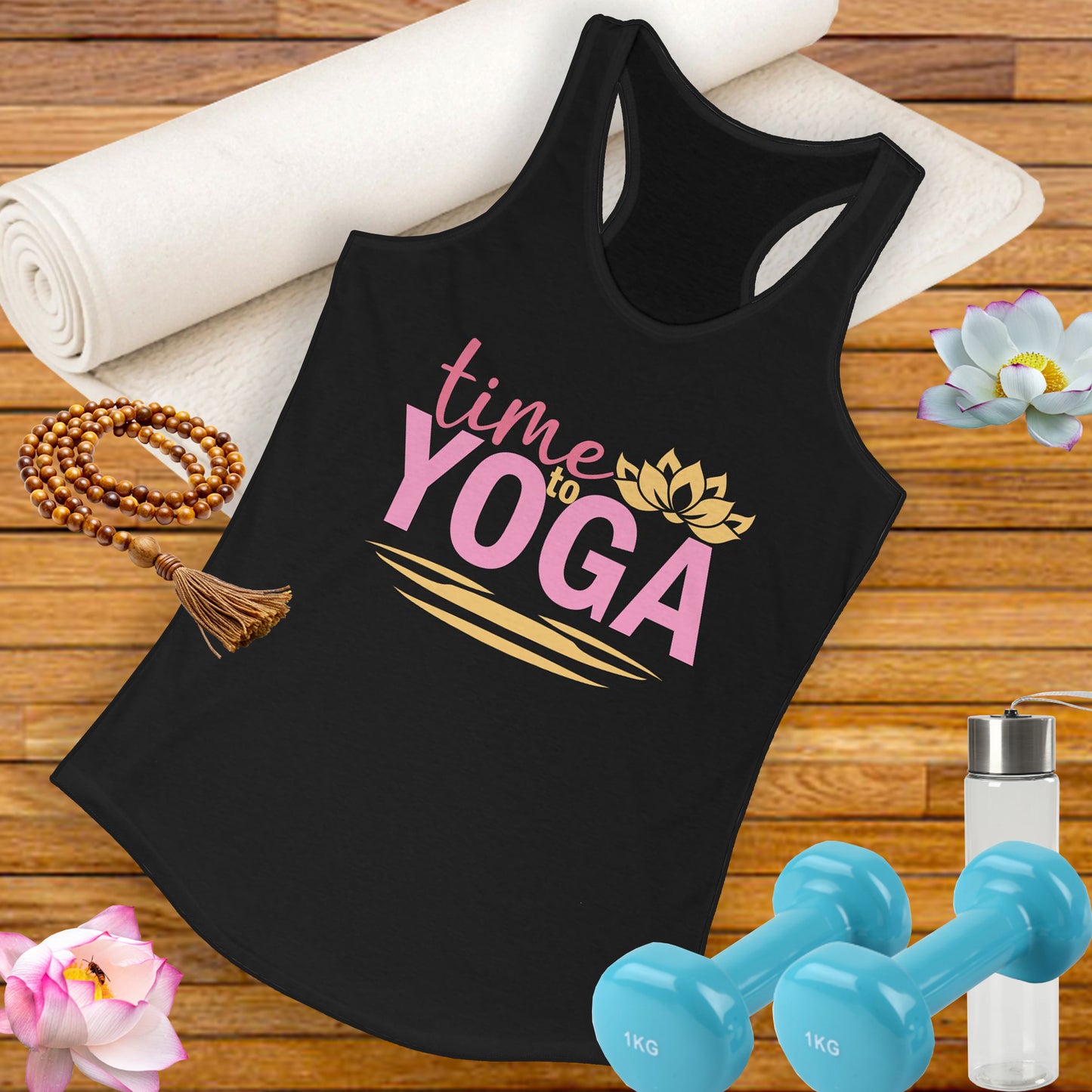 "Time to Yoga" - Flow into Presence Women's Racerback Tank Top - Relaxed Fit for Yoga and Fitness Enthusiasts