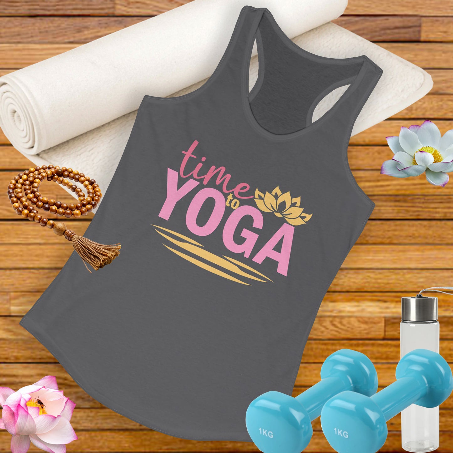 "Time to Yoga" - Flow into Presence Women's Racerback Tank Top - Relaxed Fit for Yoga and Fitness Enthusiasts