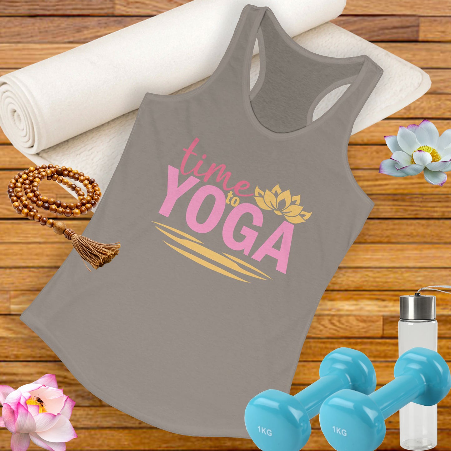 "Time to Yoga" - Flow into Presence Women's Racerback Tank Top - Relaxed Fit for Yoga and Fitness Enthusiasts