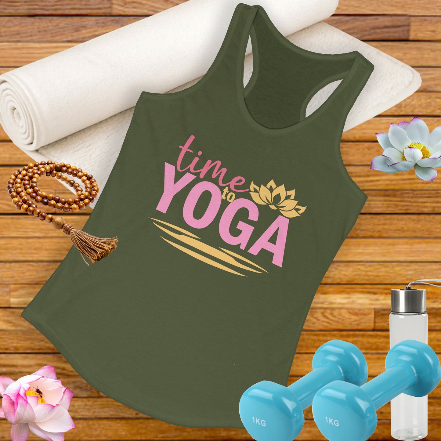 "Time to Yoga" - Flow into Presence Women's Racerback Tank Top - Relaxed Fit for Yoga and Fitness Enthusiasts