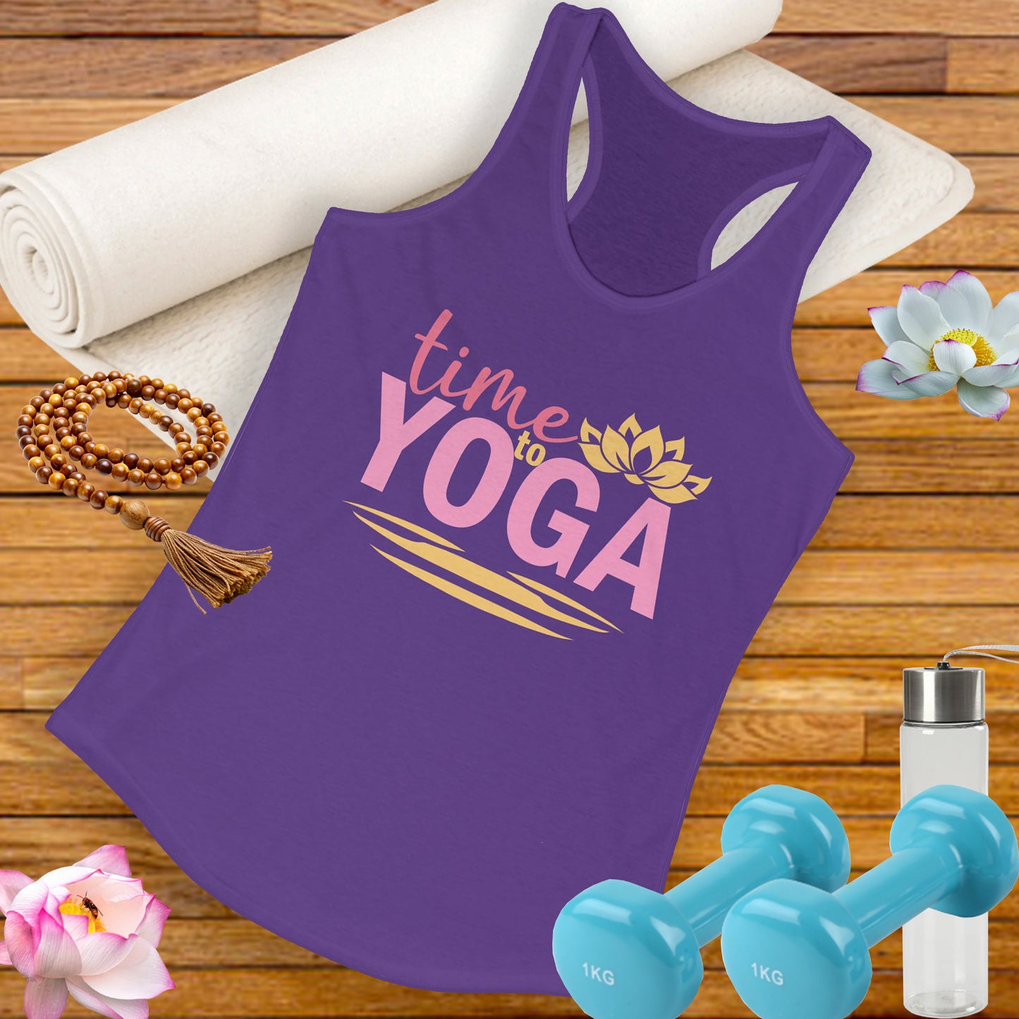 "Time to Yoga" - Flow into Presence Women's Racerback Tank Top - Relaxed Fit for Yoga and Fitness Enthusiasts