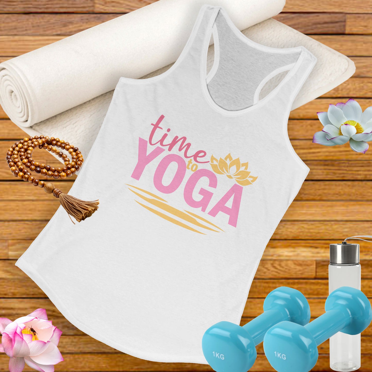 "Time to Yoga" - Flow into Presence Women's Racerback Tank Top - Relaxed Fit for Yoga and Fitness Enthusiasts