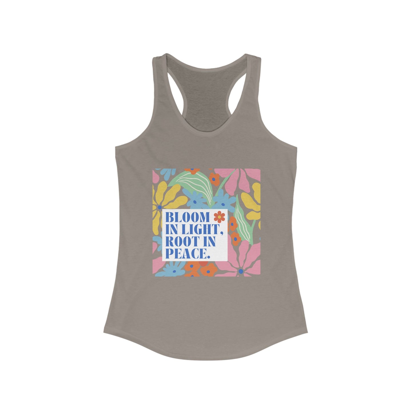"Bloom in Light, Root in Peace" - Floral Women's Floral Racerback Tank - Grow With Grace