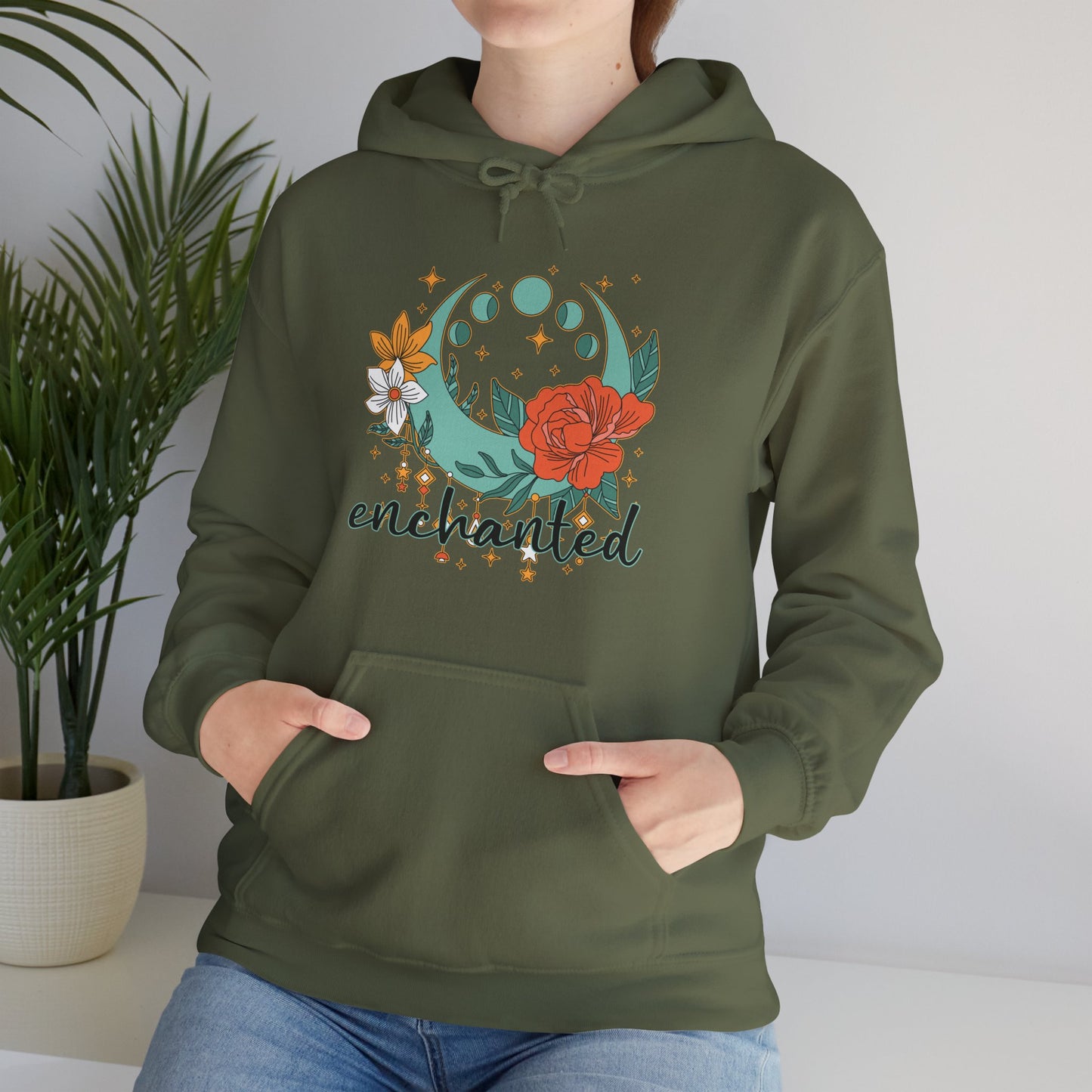 🌙Enchanted Hoodie🌸🌕 | Crescent Moon Phases & Boho Blossoms