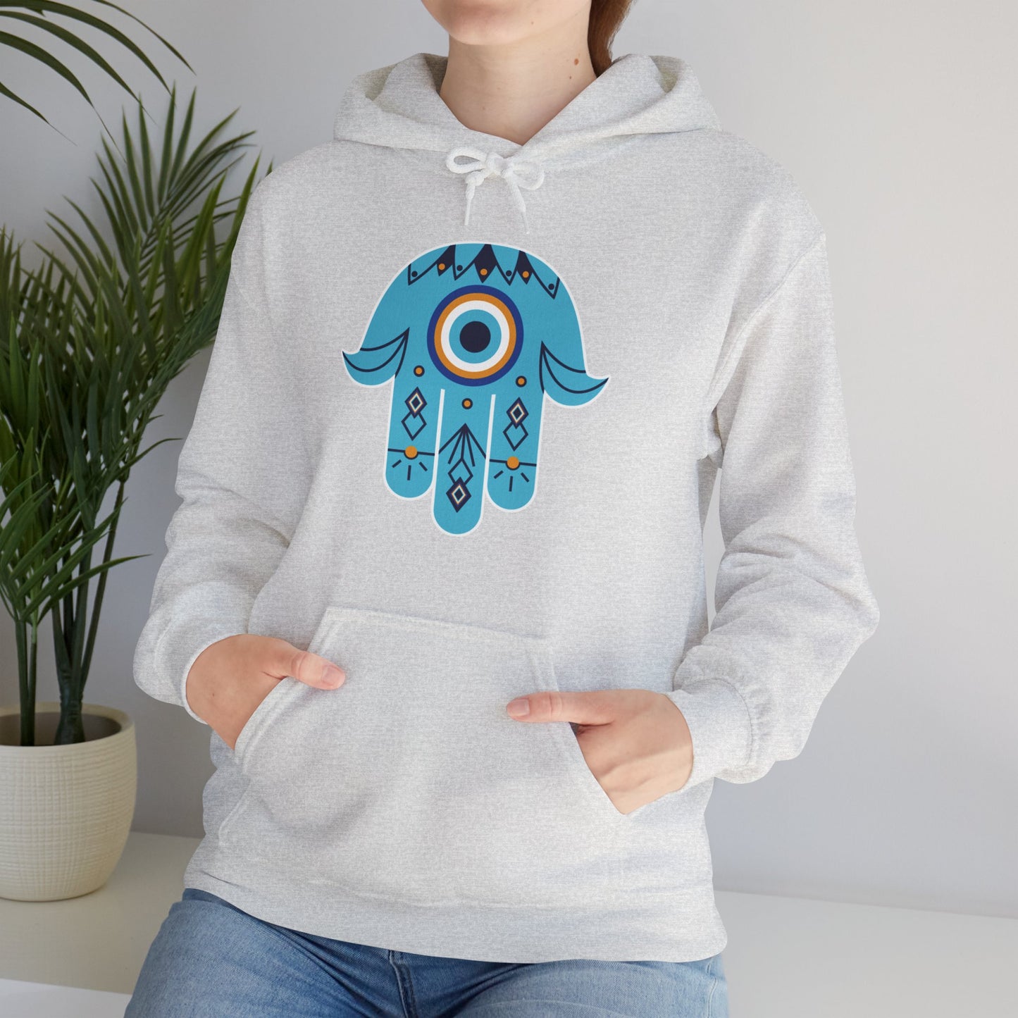 🧿Hand of Hamsa with Evil Eye Motif Protection Hoodie🧿🌙✨