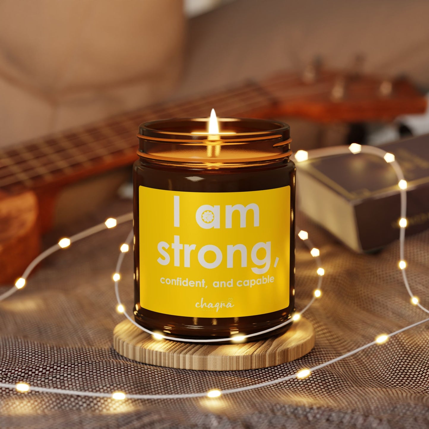 SOLAR PLEXUS CHAQRA Affirmation Candle 9oz. - "I am strong, confident, and capable"- Scented Soy Candle