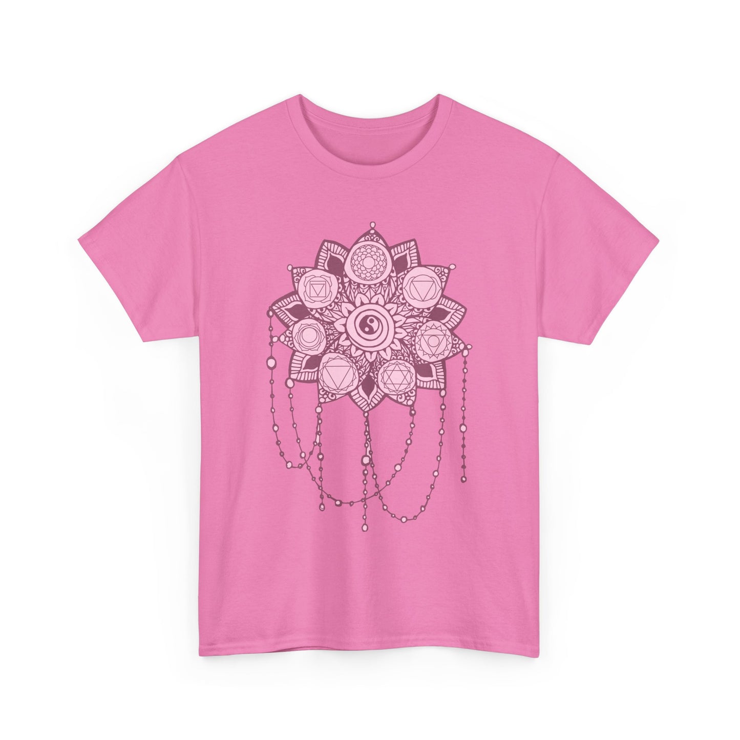 🌸Boho Harmony Heavy Cotton Tee - Pink Mandala & Yin Yang Vibes