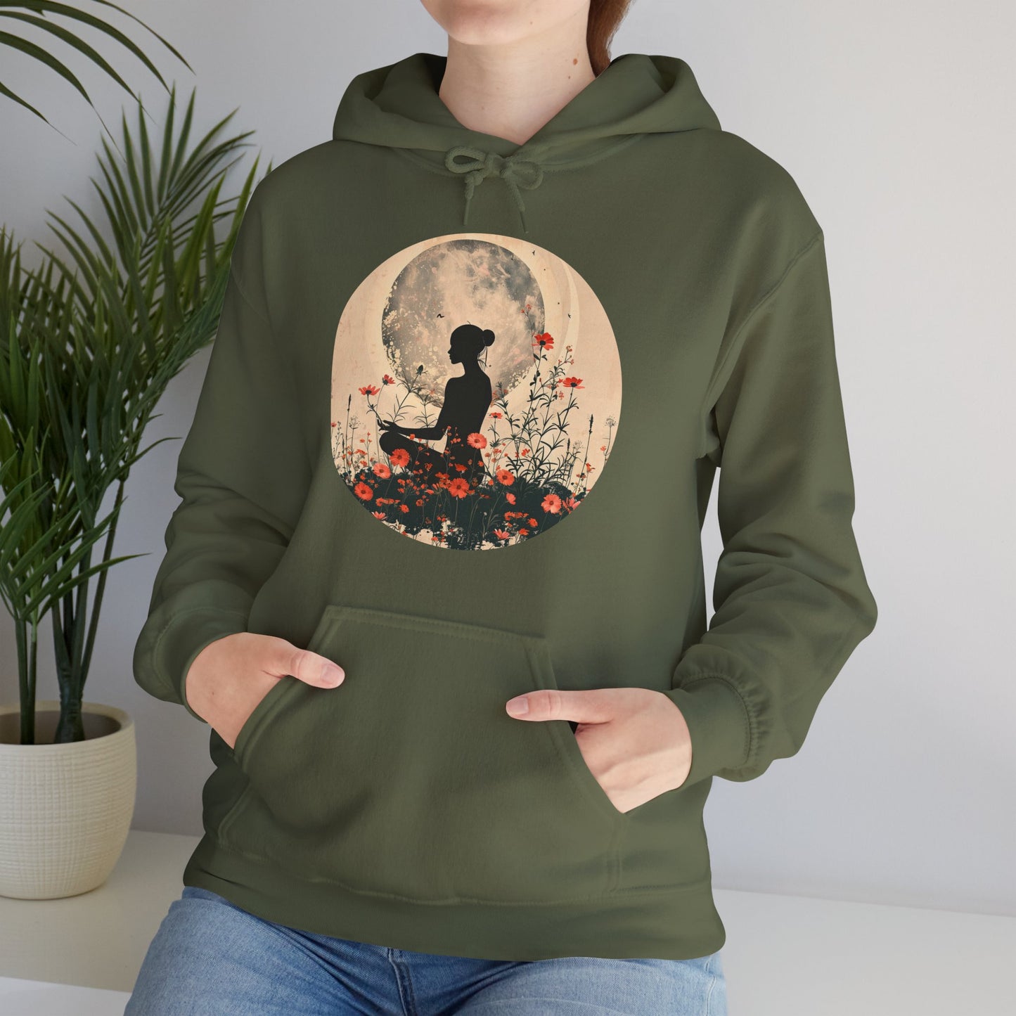 🌕Moonlit Meditation Hoodie – Divine Feminine Stillness & Strength✨🌹🧘🏾‍♀️
