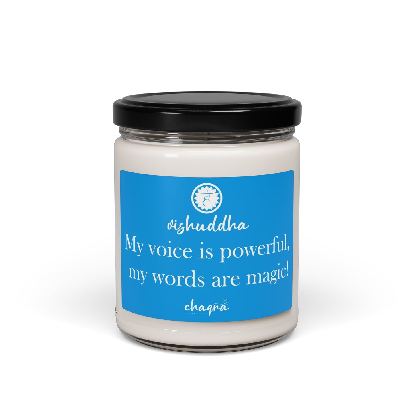 Vishuddha CHAQRA Affirmation Candle 9oz. - "My voice is powerful, my words are magic!" - Scented Soy Candle