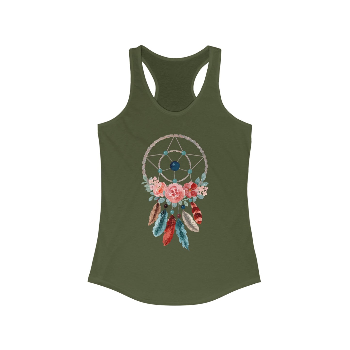Dreamcatcher Floral Racerback Tank - BOHO Style Women's Top for Free Spirits
