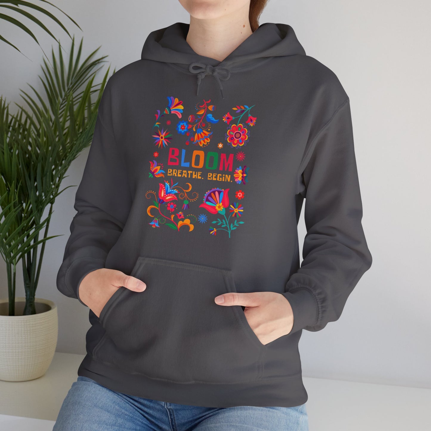 🌸✨Bloom. Breathe. Begin. – Vibrant Folk Floral Unisex Hoodie🌞🌿