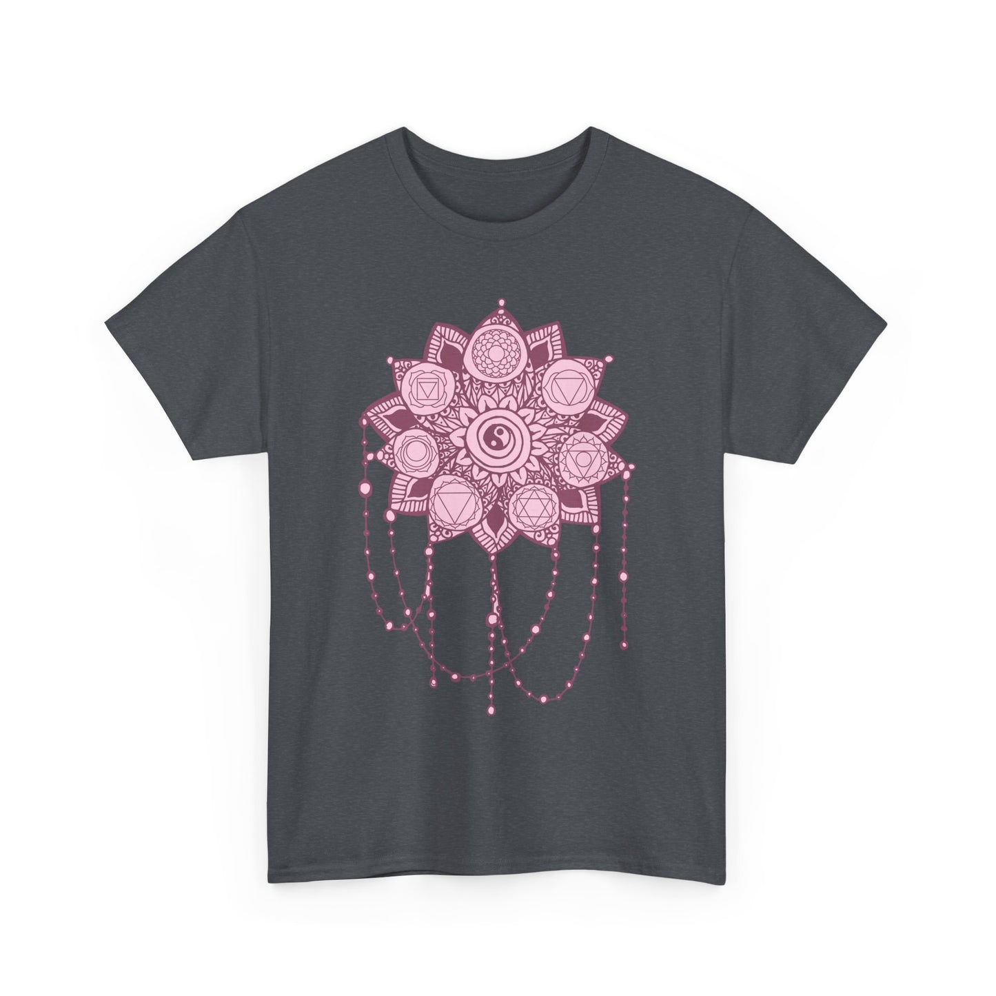 🌸Boho Harmony Heavy Cotton Tee - Pink Mandala & Yin Yang Vibes