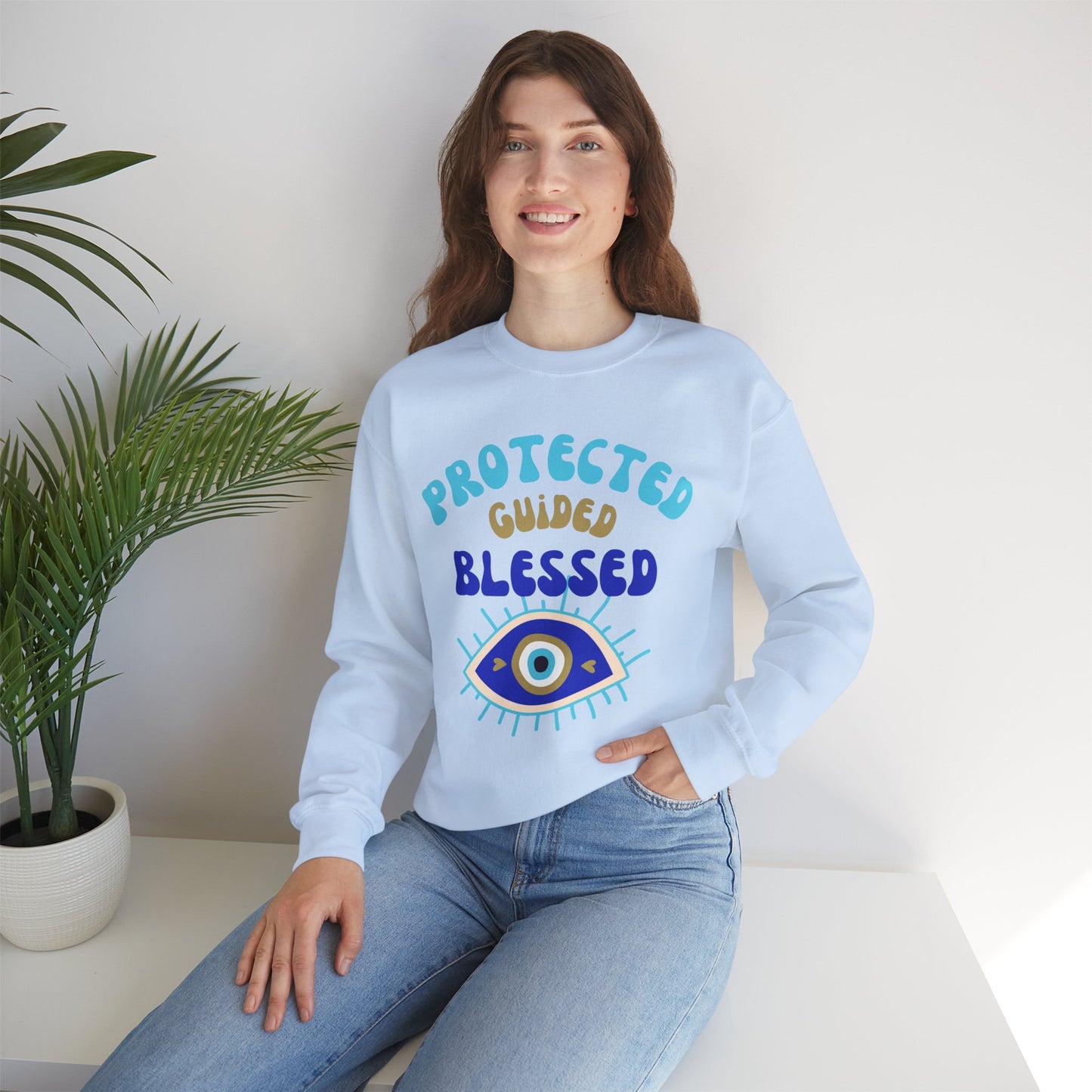 🧿Protected, Guided, Blessed - Wrapped in Light, Watched by the Eye - Crewneck Sweatshirt