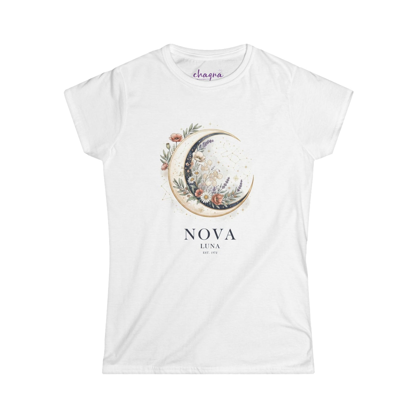 NOVA COLLECTION ::  Luna Crescent Moon Floral Tee — Women's Boho Celestial T-Shirt