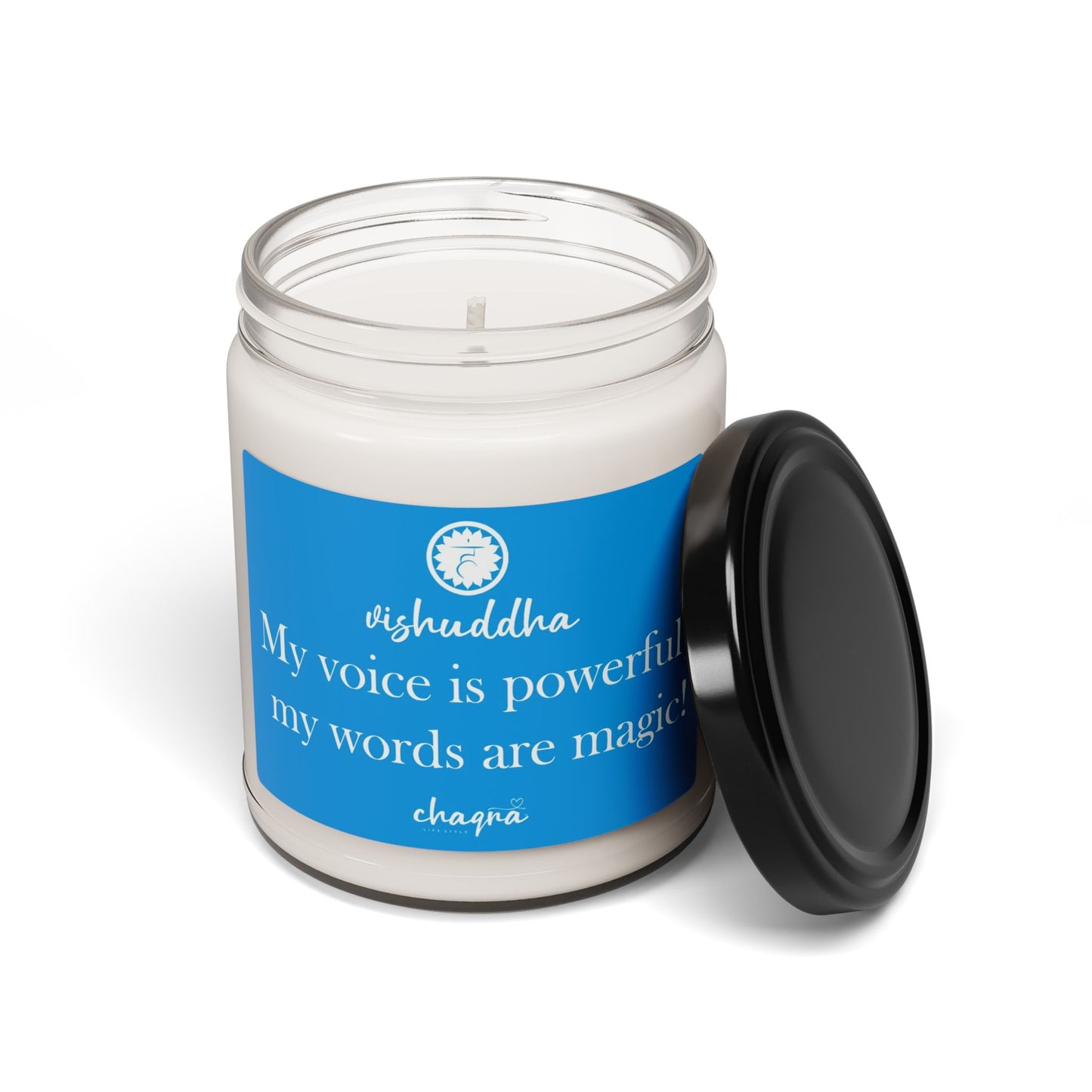 Vishuddha CHAQRA Affirmation Candle 9oz. - "My voice is powerful, my words are magic!" - Scented Soy Candle