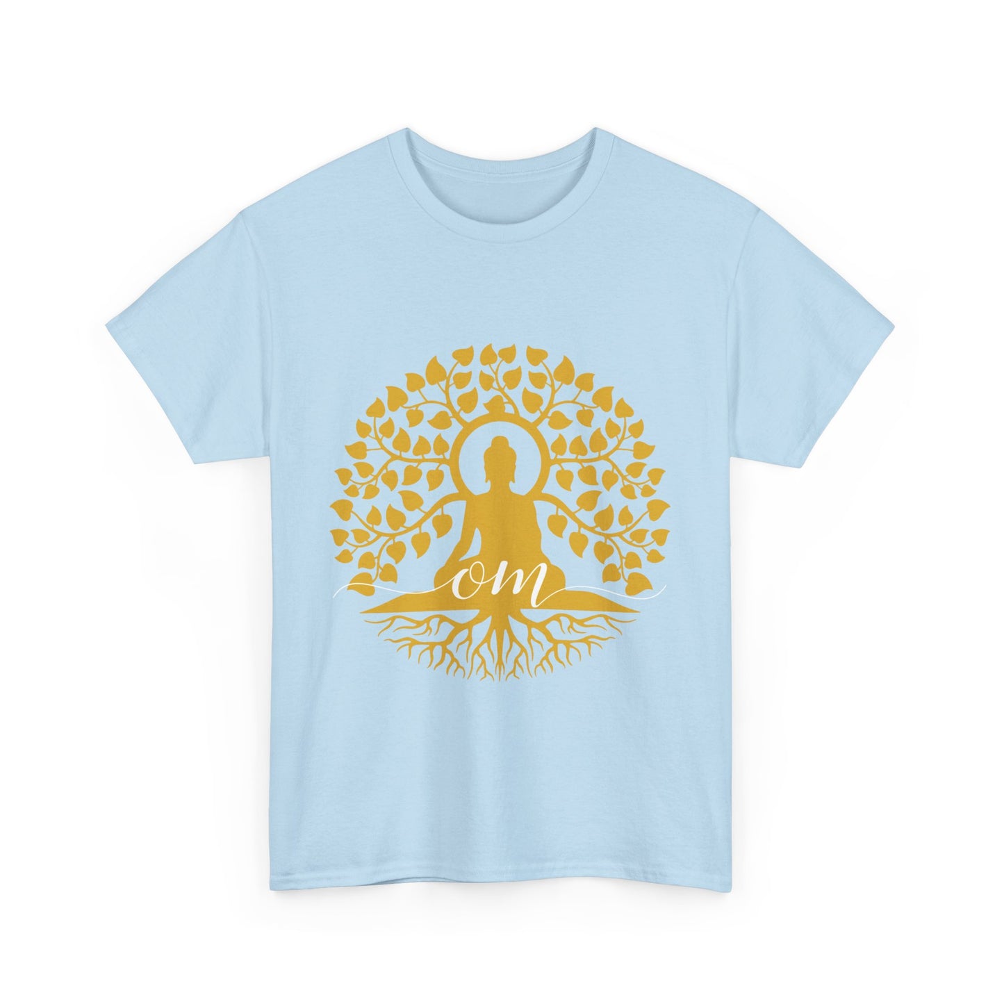 Rooted in Om - Buddha Under the Bodhi Tree Heavy Cotton Tee
