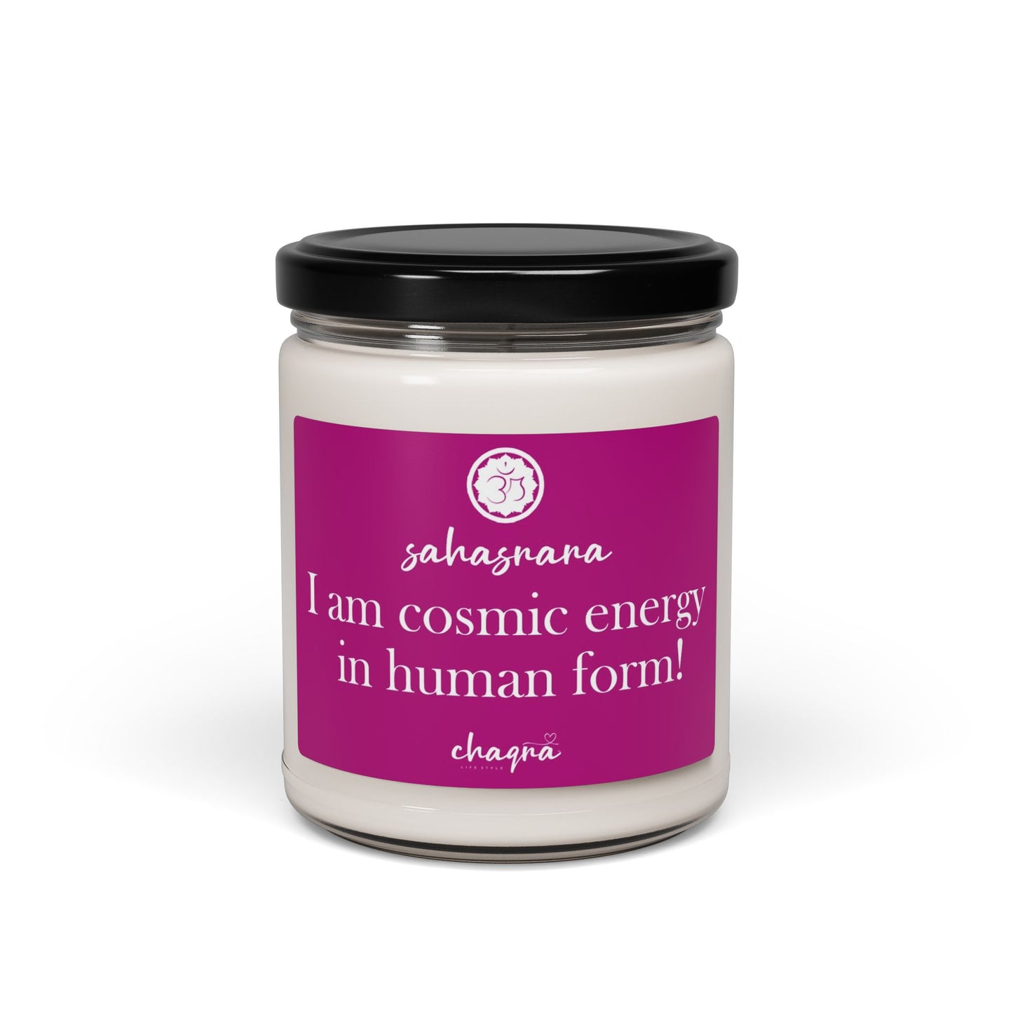 Sahasrara CHAQRA Affirmation Candle 9oz. - "I am cosmic energy in human form!" - Scented Soy Candle
