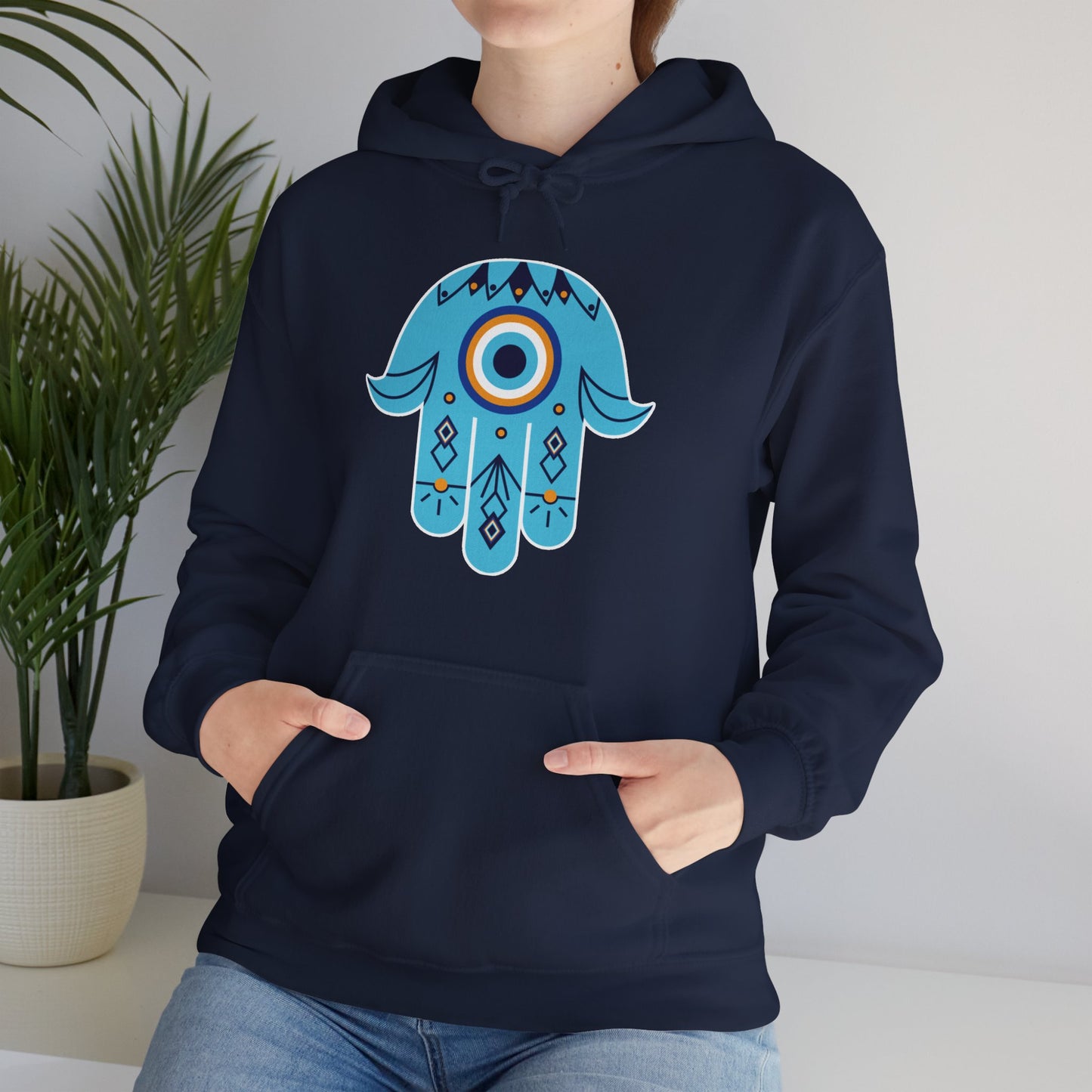 🧿Hand of Hamsa with Evil Eye Motif Protection Hoodie🧿🌙✨