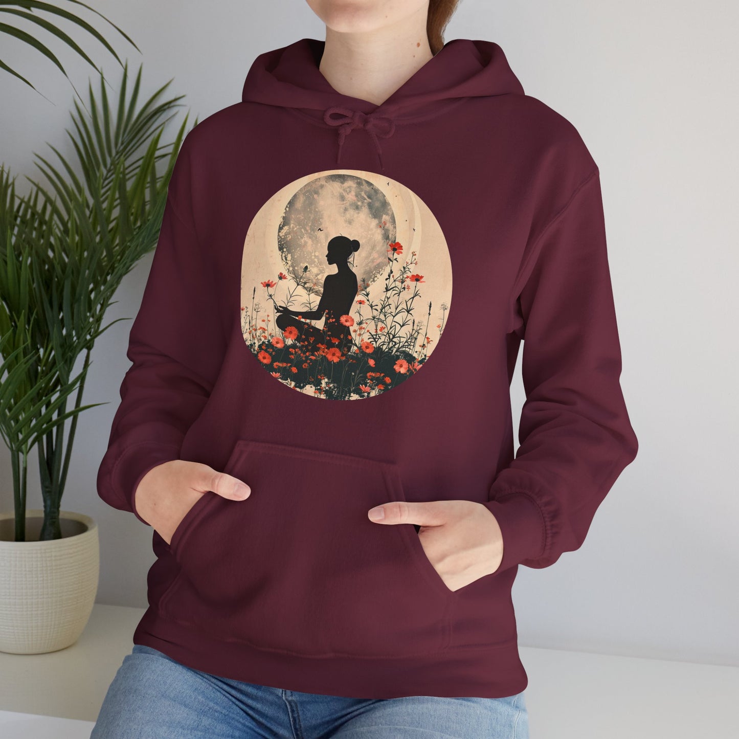 🌕Moonlit Meditation Hoodie – Divine Feminine Stillness & Strength✨🌹🧘🏾‍♀️
