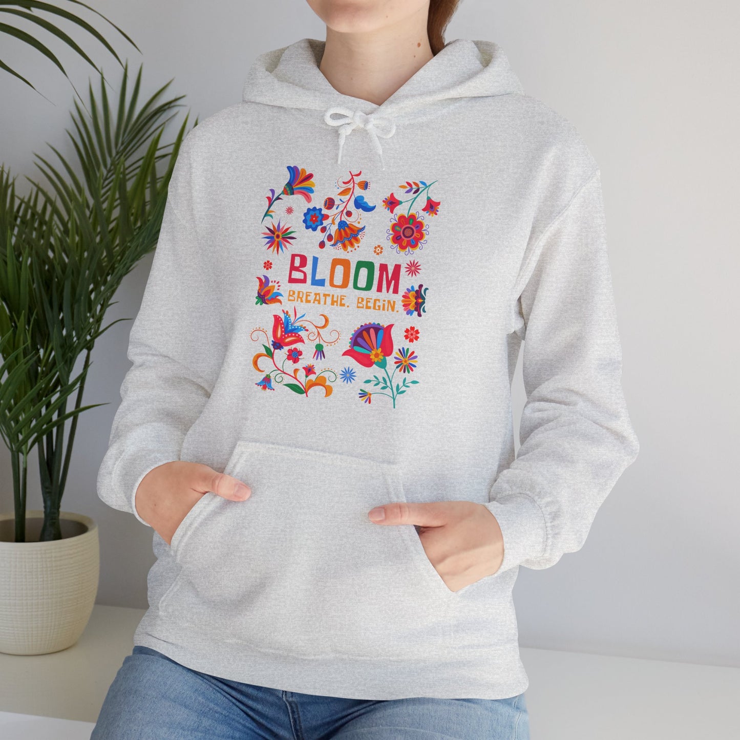🌸✨Bloom. Breathe. Begin. – Vibrant Folk Floral Unisex Hoodie🌞🌿