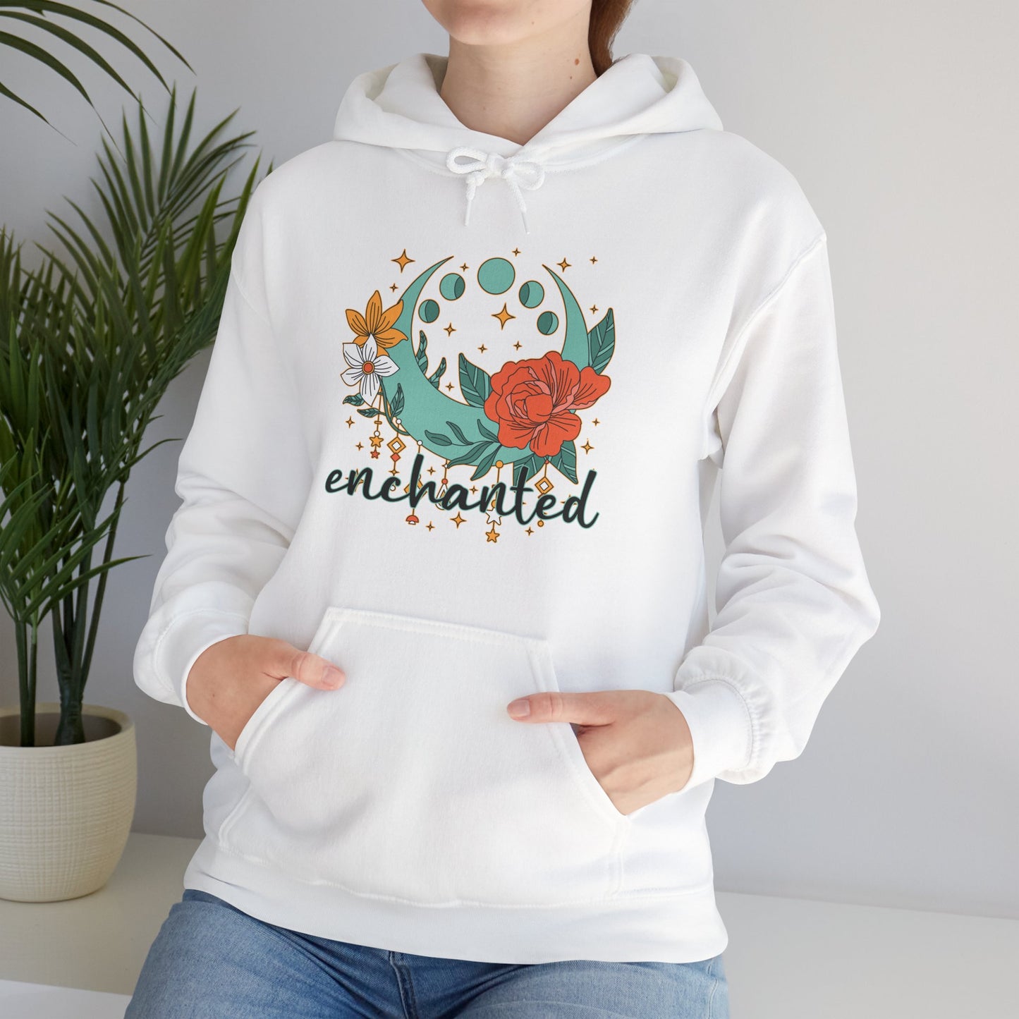 🌙Enchanted Hoodie🌸🌕 | Crescent Moon Phases & Boho Blossoms
