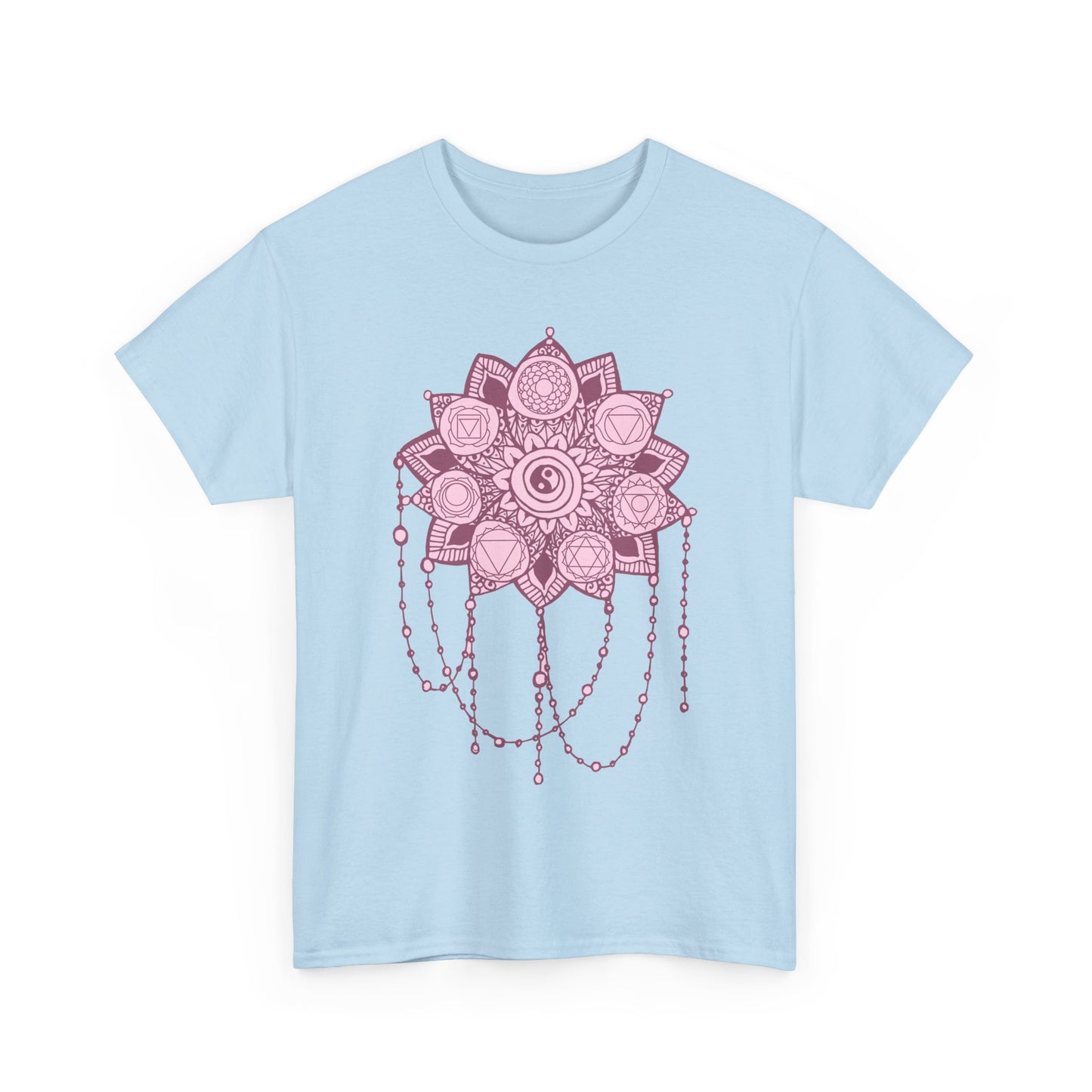 🌸Boho Harmony Heavy Cotton Tee - Pink Mandala & Yin Yang Vibes