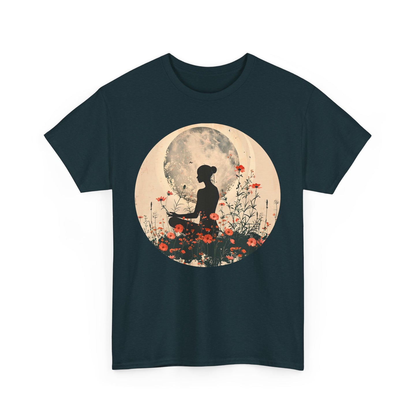 🌕"Moonflower Muse" Heavy Cotton Tee - Where Stillness Blooms
