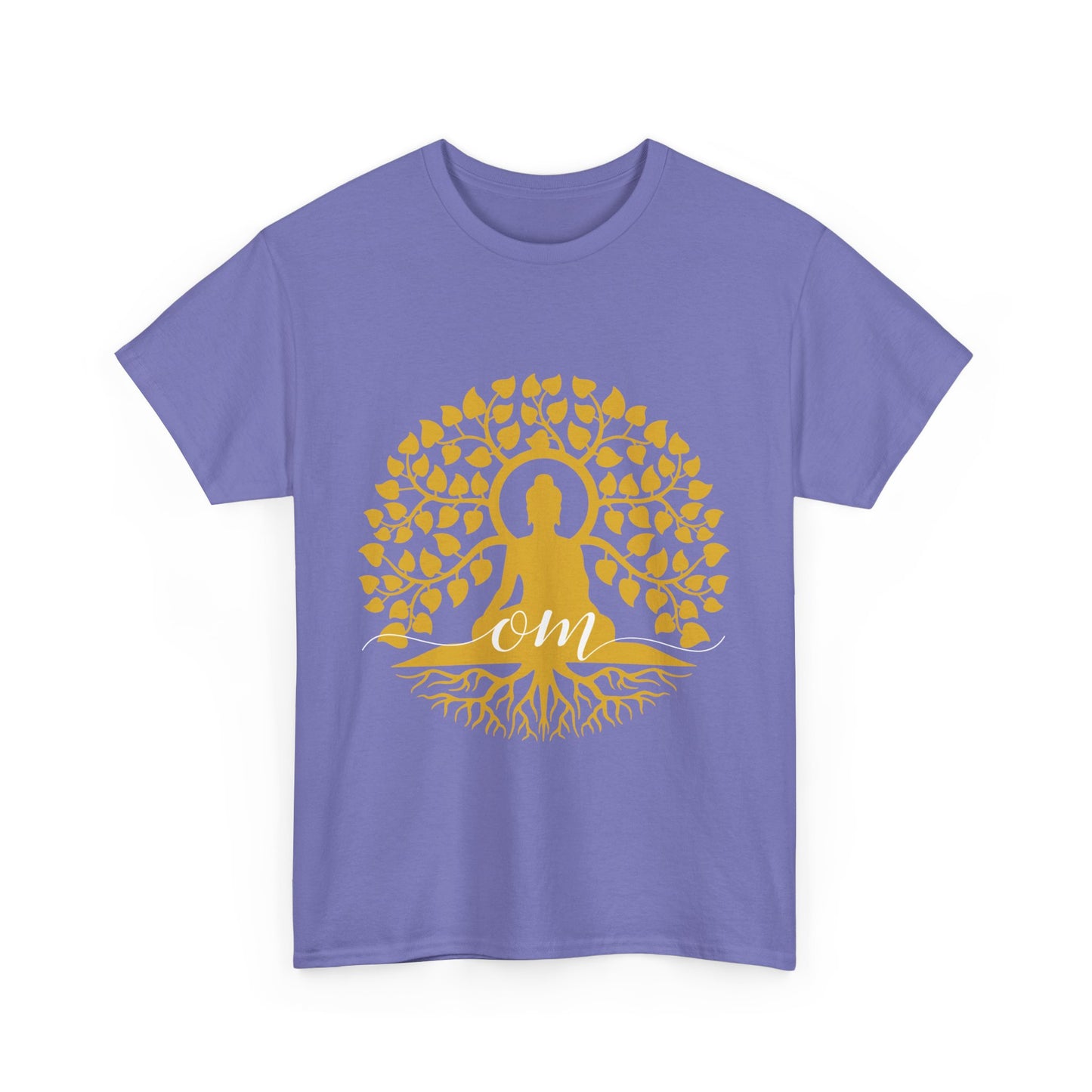 Rooted in Om - Buddha Under the Bodhi Tree Heavy Cotton Tee