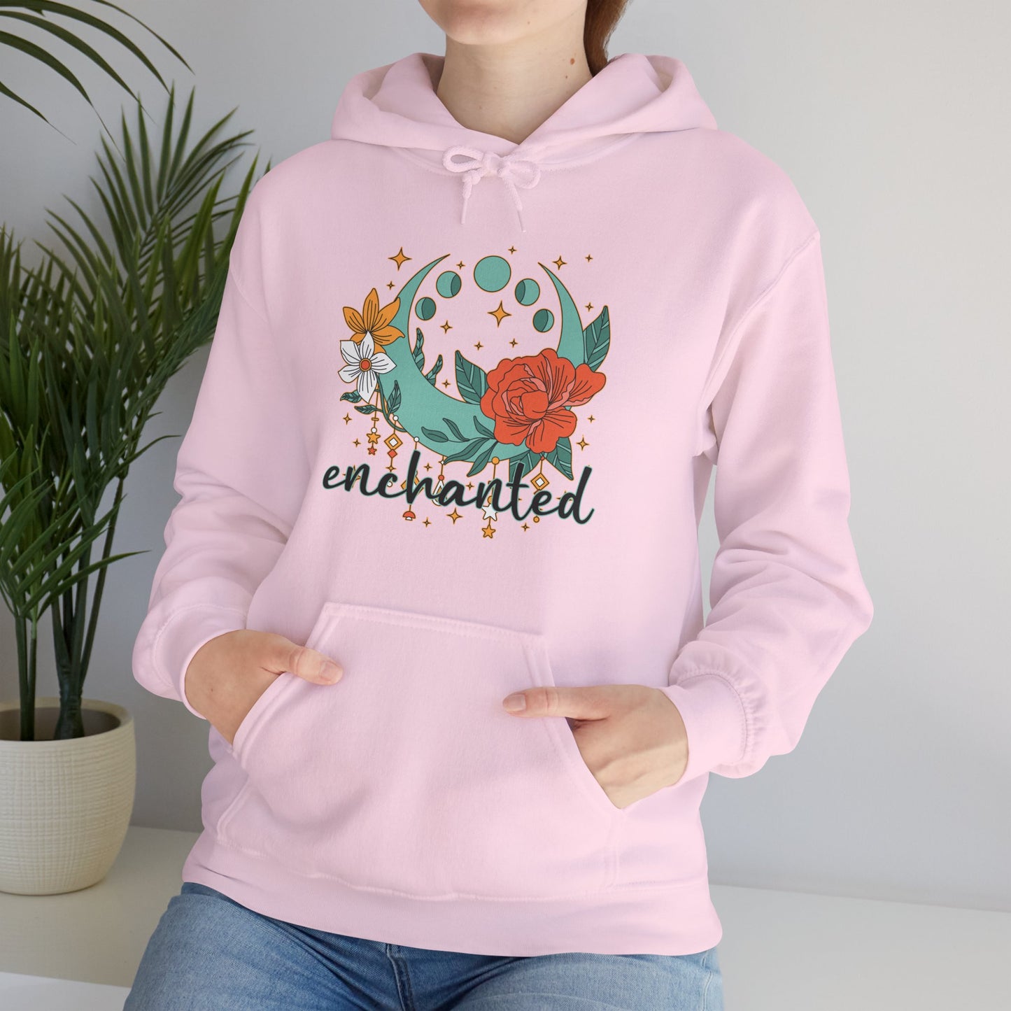 🌙Enchanted Hoodie🌸🌕 | Crescent Moon Phases & Boho Blossoms
