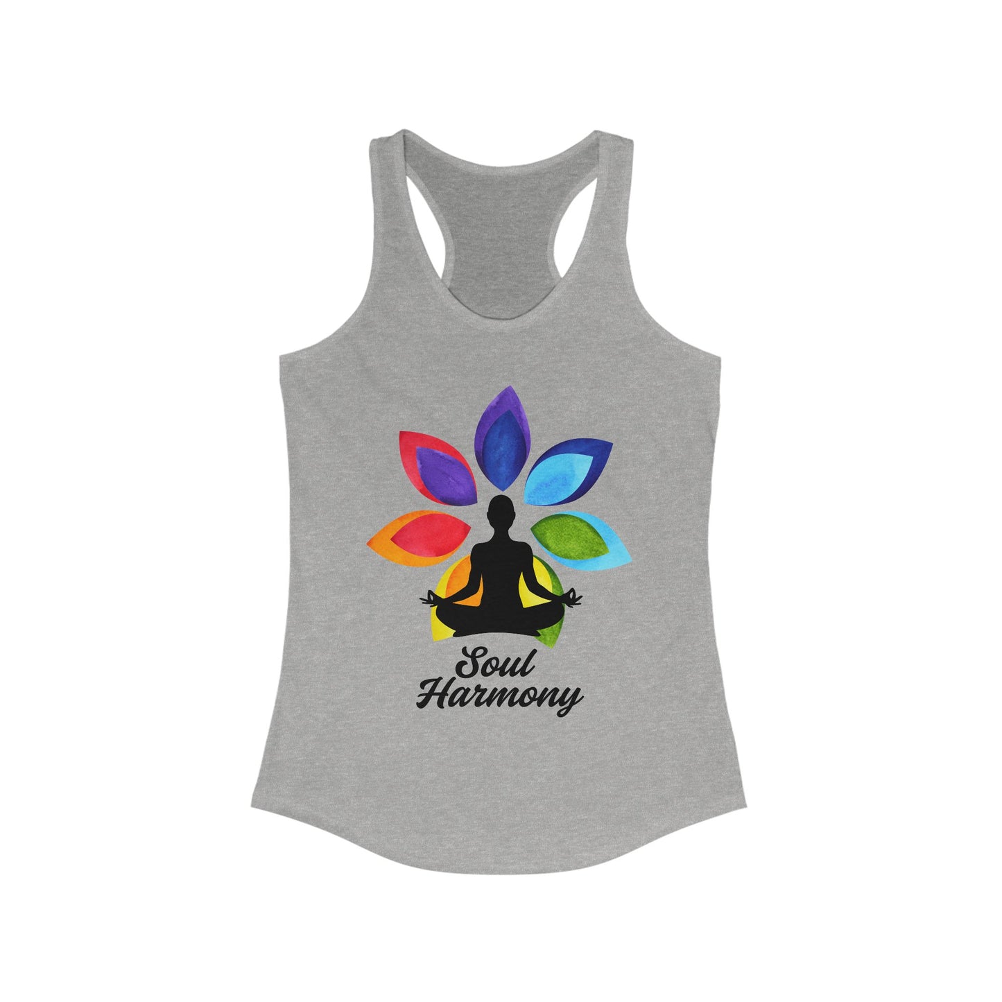 “Soul Harmony” Racerback Tank - Meditating Figure with Vibrant Mandala Flower Design