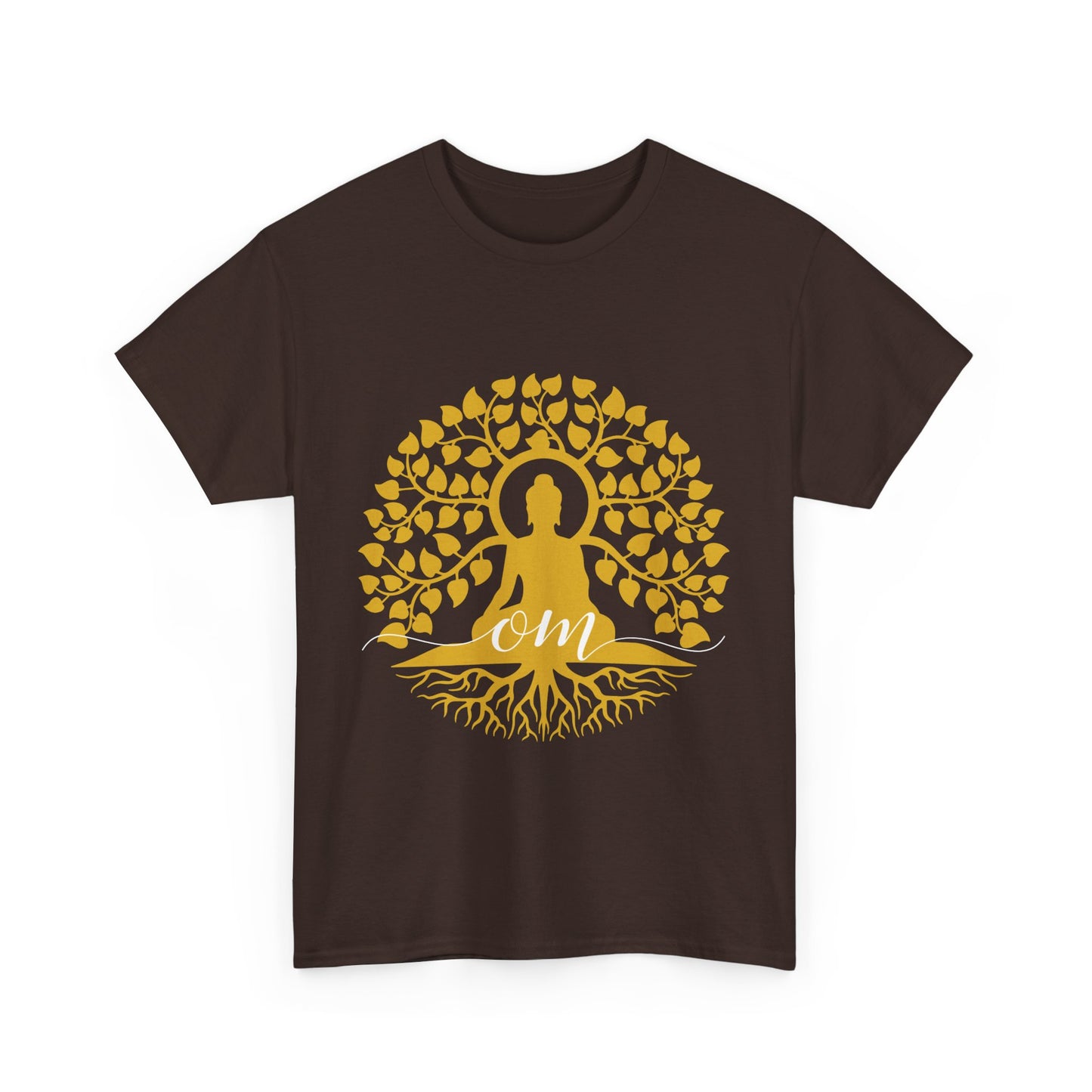 Rooted in Om - Buddha Under the Bodhi Tree Heavy Cotton Tee