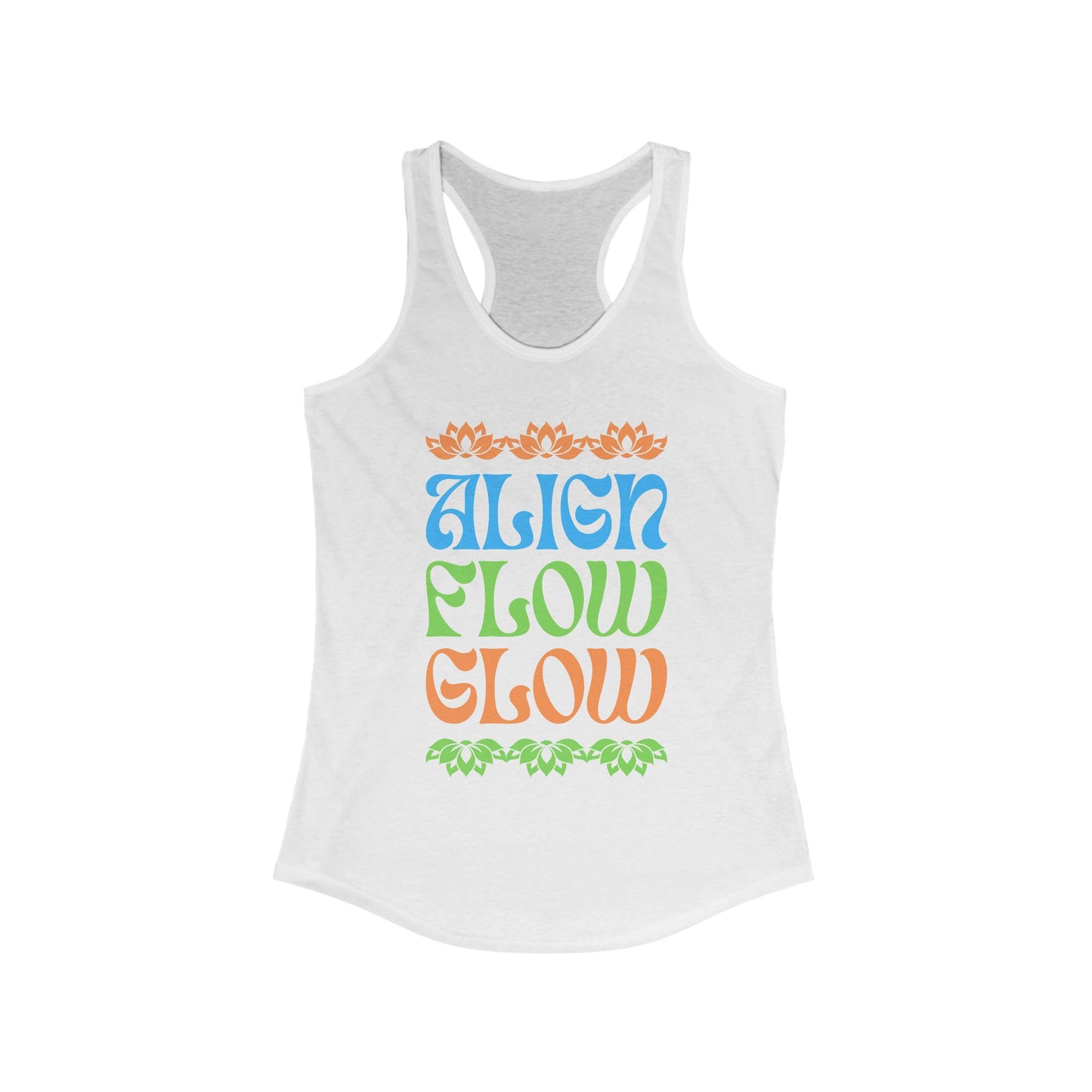 "Align • Flow • Glow" - Women's Racerback Tank Top - Radiate from the Inside Out