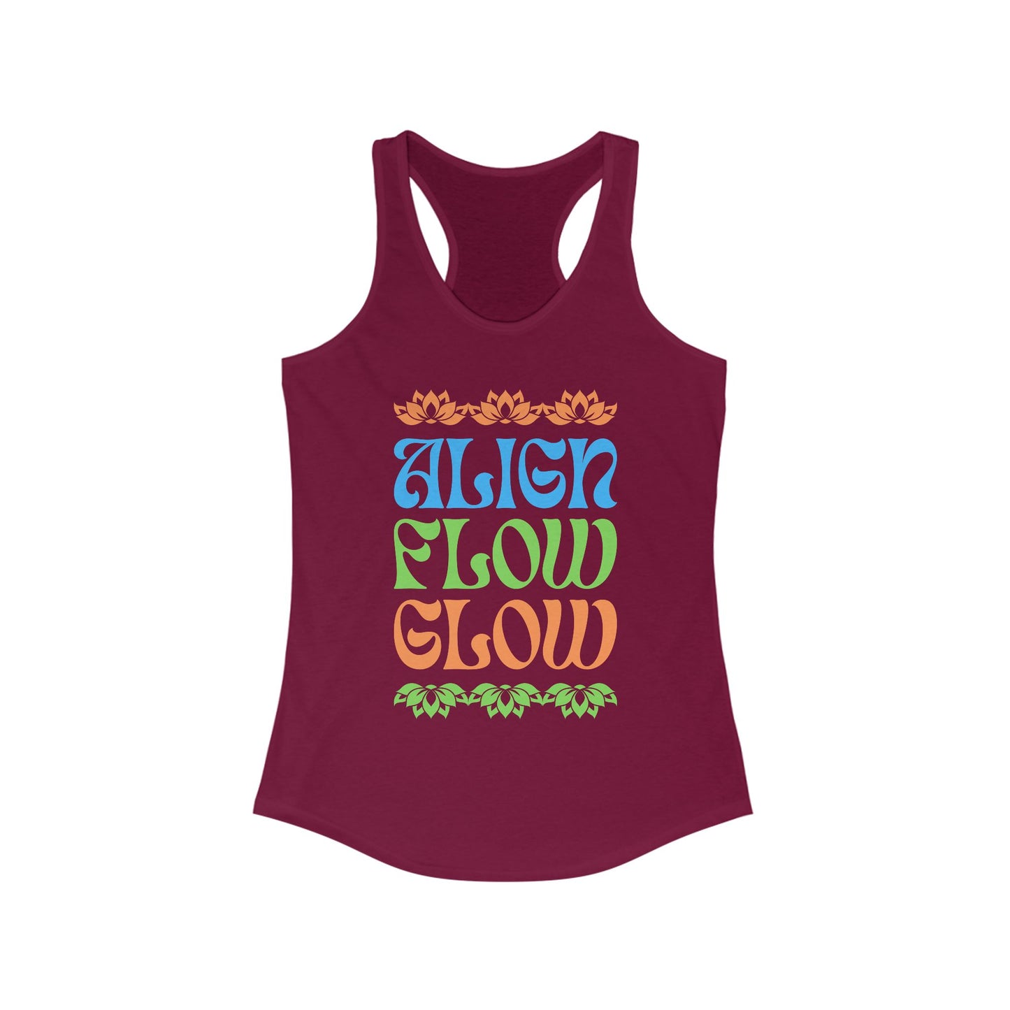 "Align • Flow • Glow" - Women's Racerback Tank Top - Radiate from the Inside Out