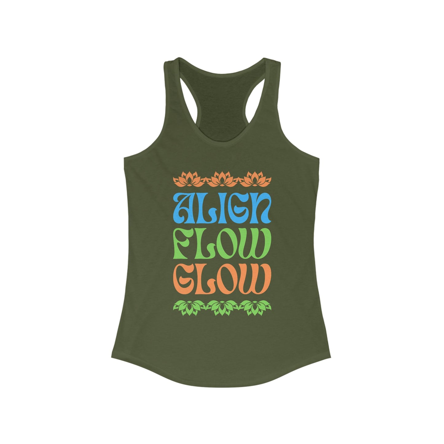 "Align • Flow • Glow" - Women's Racerback Tank Top - Radiate from the Inside Out