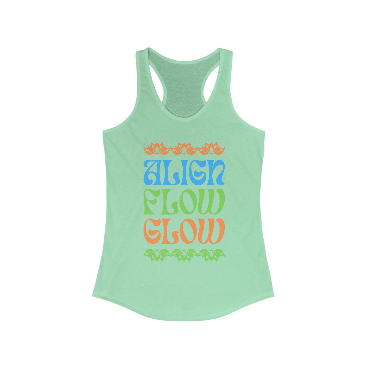 "Align • Flow • Glow" - Women's Racerback Tank Top - Radiate from the Inside Out