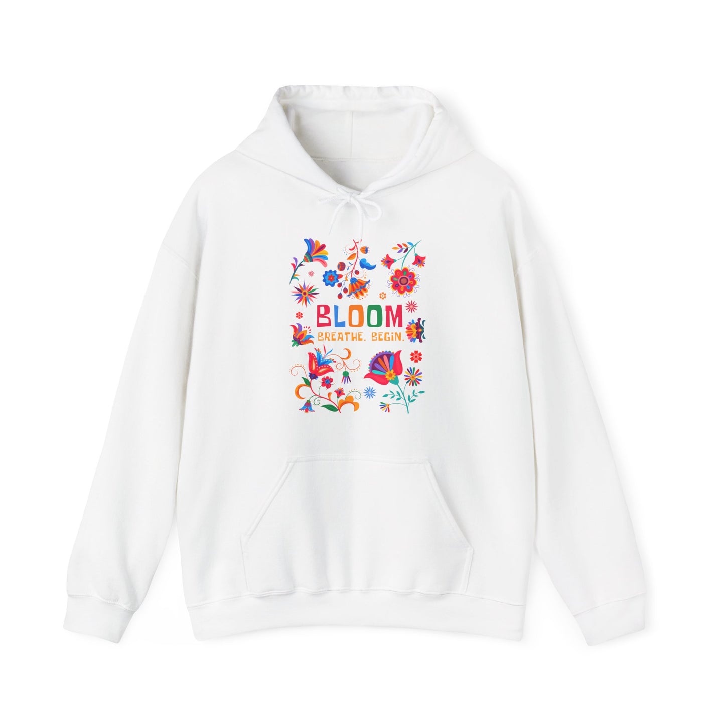🌸✨Bloom. Breathe. Begin. – Vibrant Folk Floral Unisex Hoodie🌞🌿