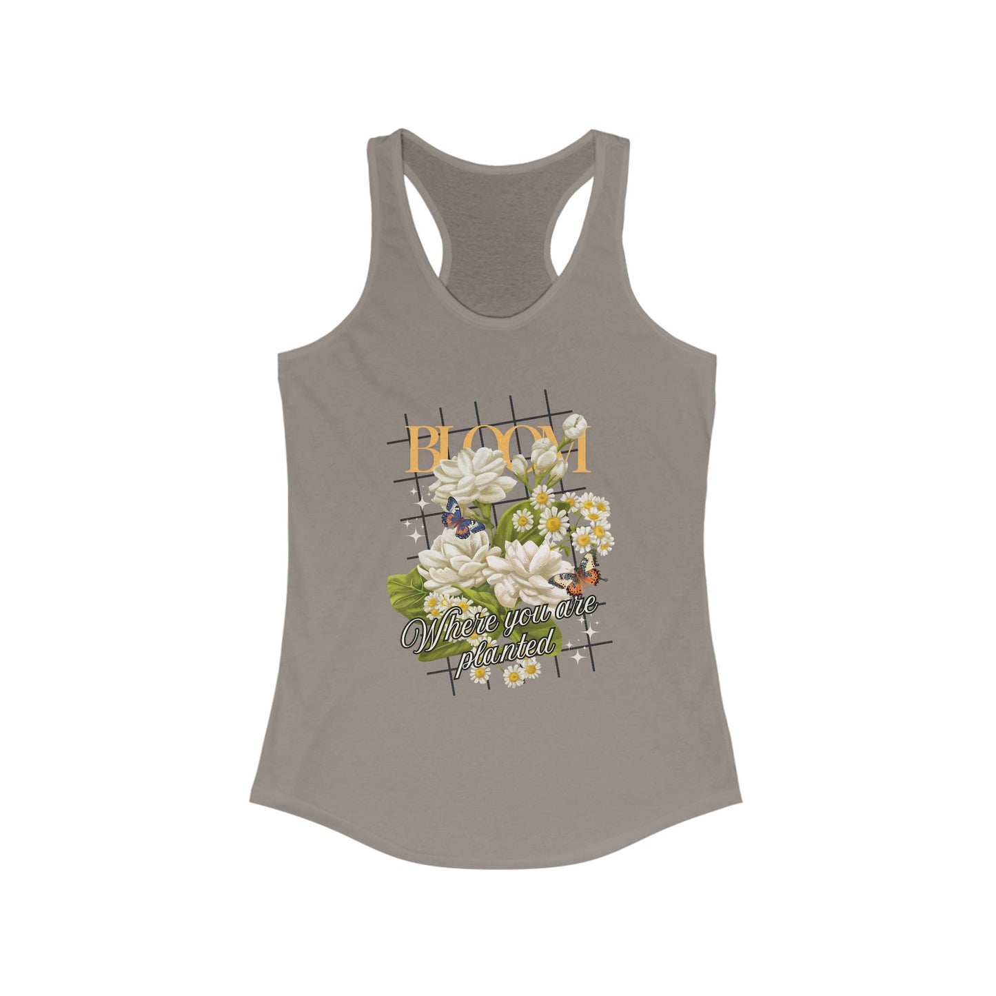 “Bloom Where You Are Planted” Floral Racerback Tank - Roses & Daisies Design