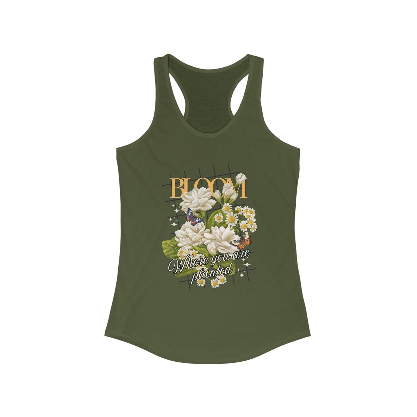 “Bloom Where You Are Planted” Floral Racerback Tank - Roses & Daisies Design