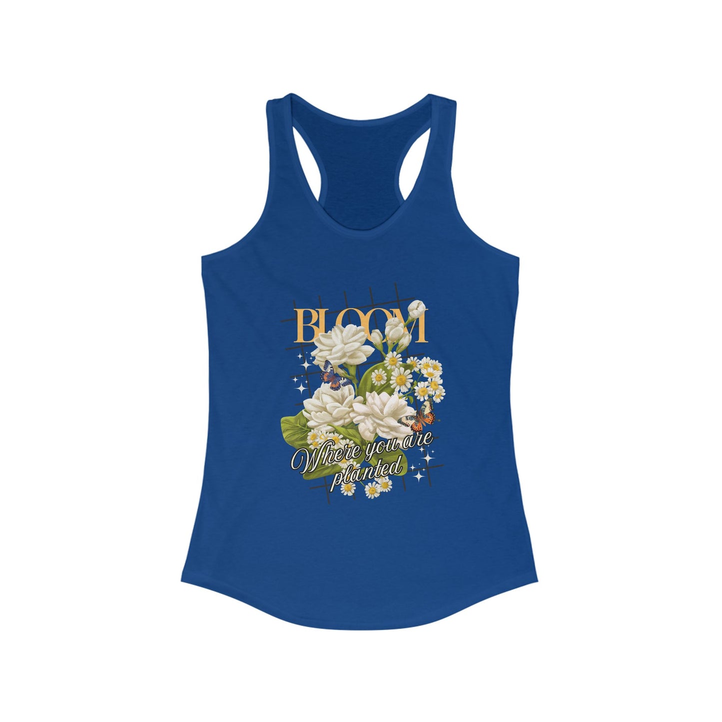 “Bloom Where You Are Planted” Floral Racerback Tank - Roses & Daisies Design