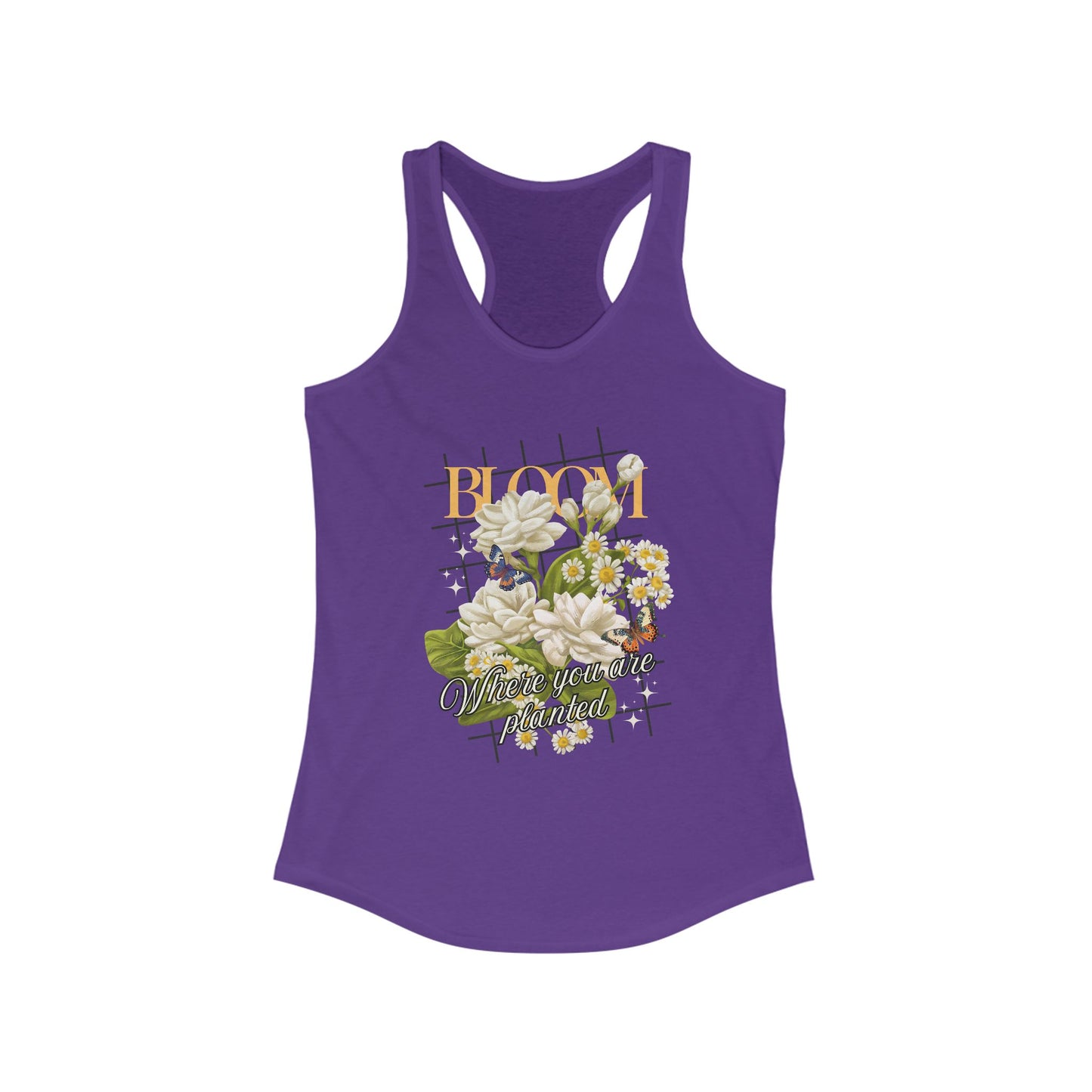 “Bloom Where You Are Planted” Floral Racerback Tank - Roses & Daisies Design