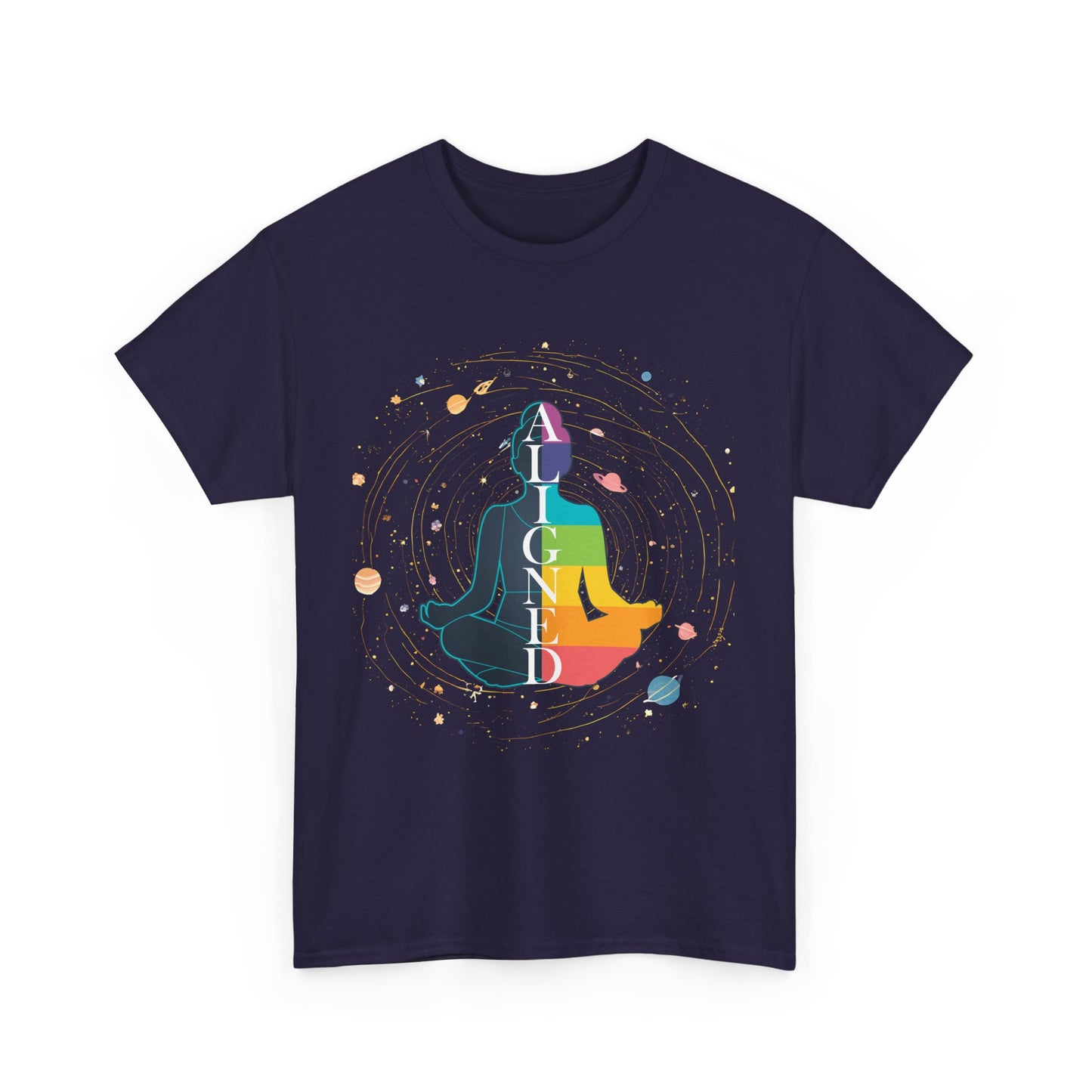 “Aligned” Chakra & Cosmos Heavy Cotton Tee - Balance, Energy & Inner Peace