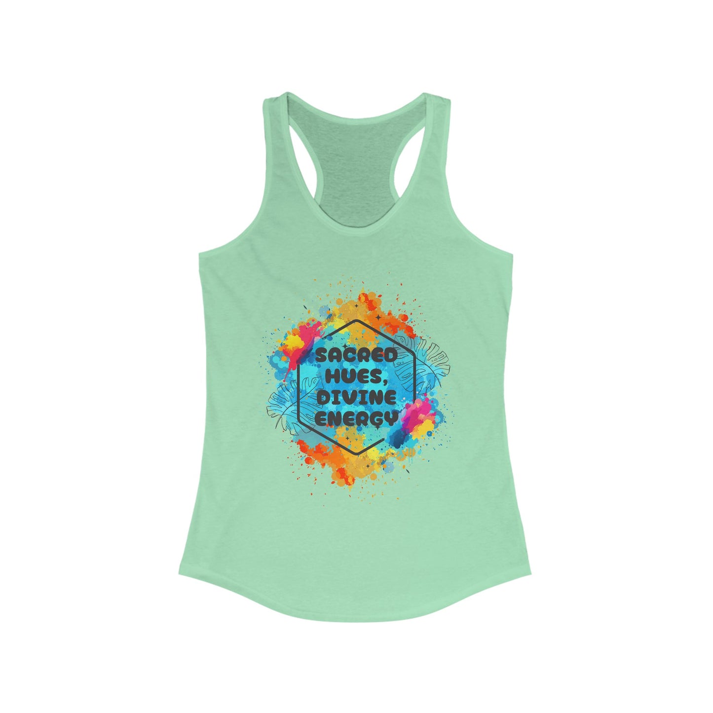 "Sacred Hues Divine Energy" Racerback Tank - Vibrant Artistic Design for Active Souls