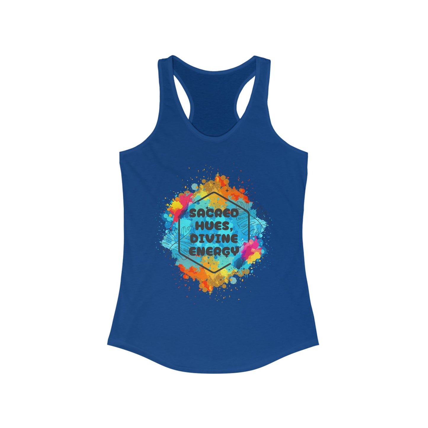 "Sacred Hues Divine Energy" Racerback Tank - Vibrant Artistic Design for Active Souls