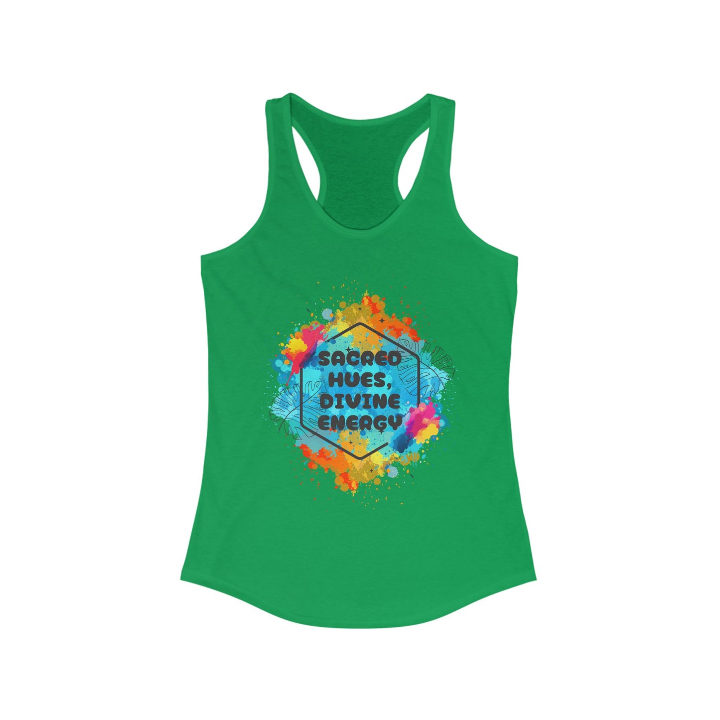 "Sacred Hues Divine Energy" Racerback Tank - Vibrant Artistic Design for Active Souls