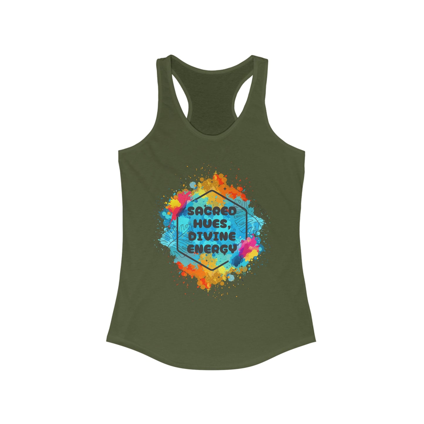 "Sacred Hues Divine Energy" Racerback Tank - Vibrant Artistic Design for Active Souls